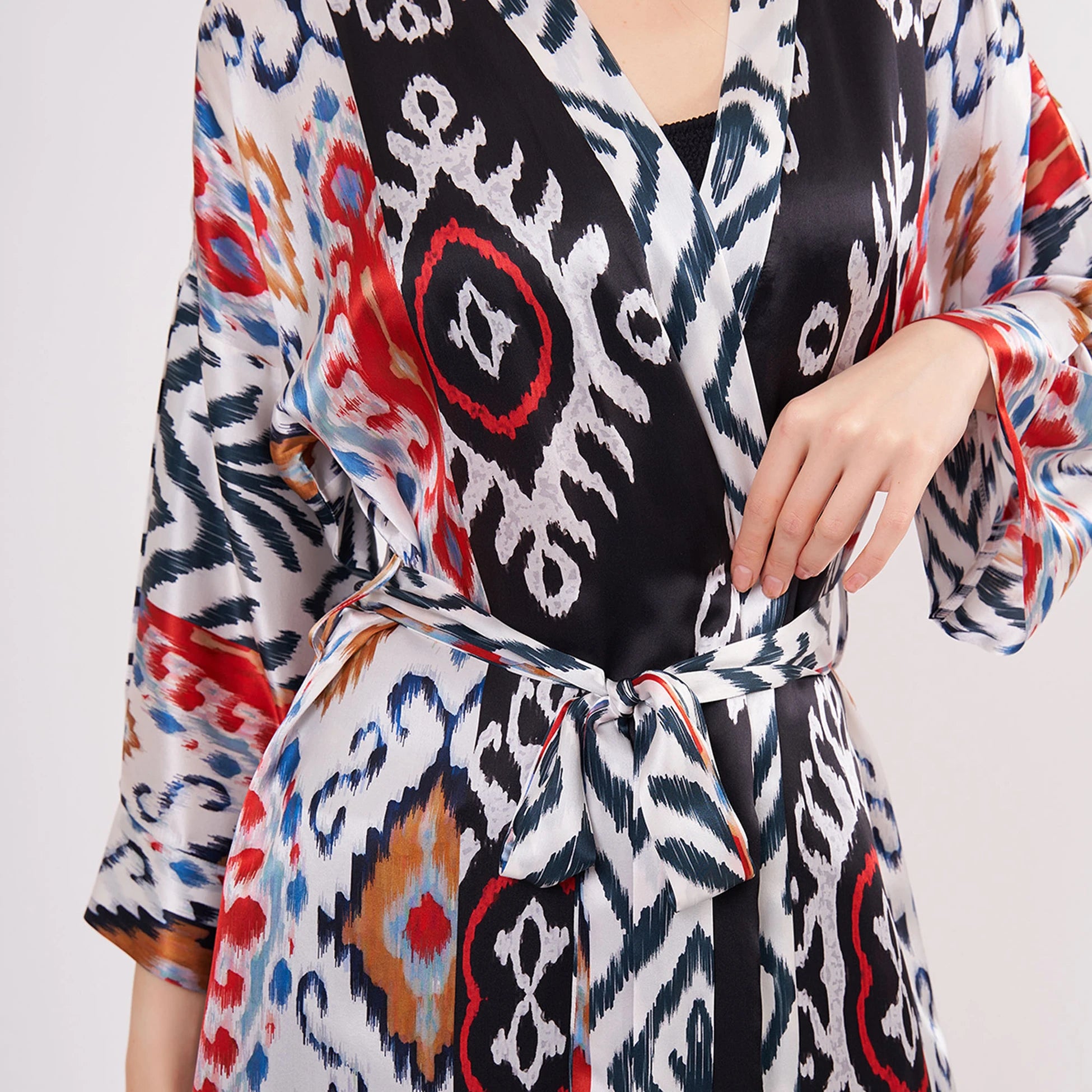 %100 İpek Uzun Kimono Kaftan | Ikat Desen 16 | Nomads Felt