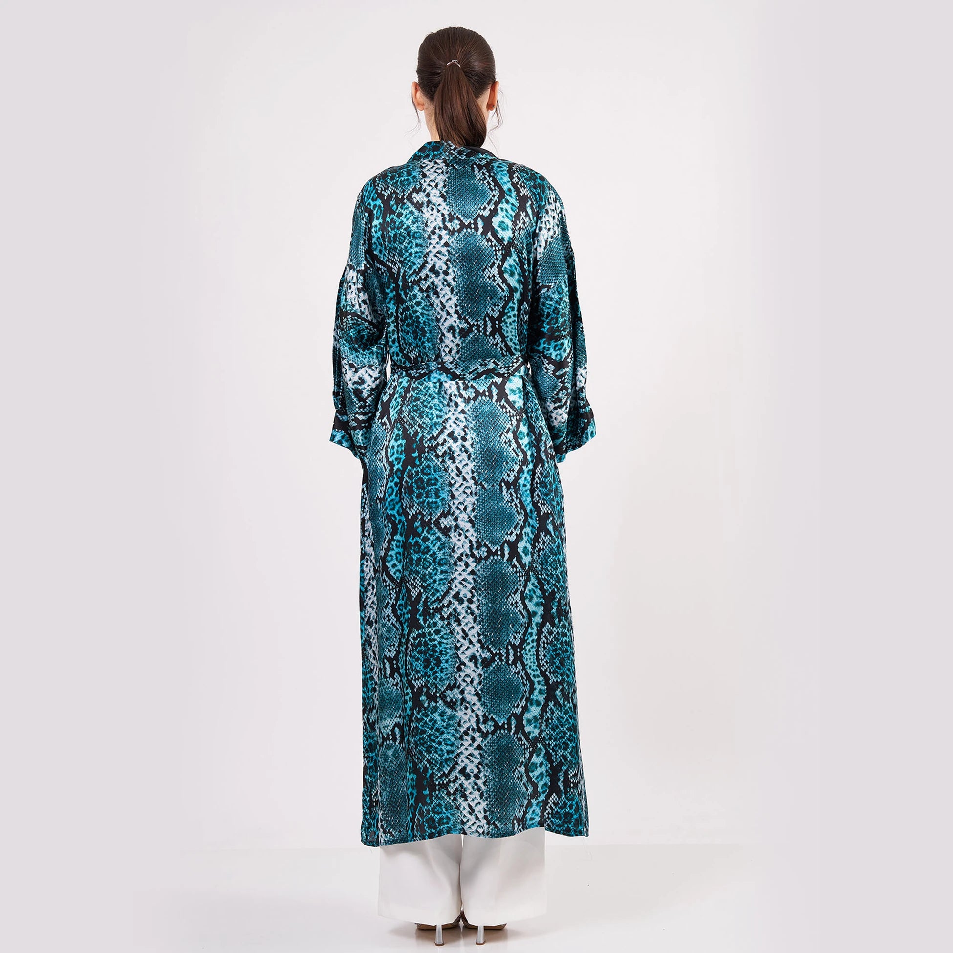 %100 İpek Kimono | Turkuaz Yılan Derisi Desen | Nomads Felt