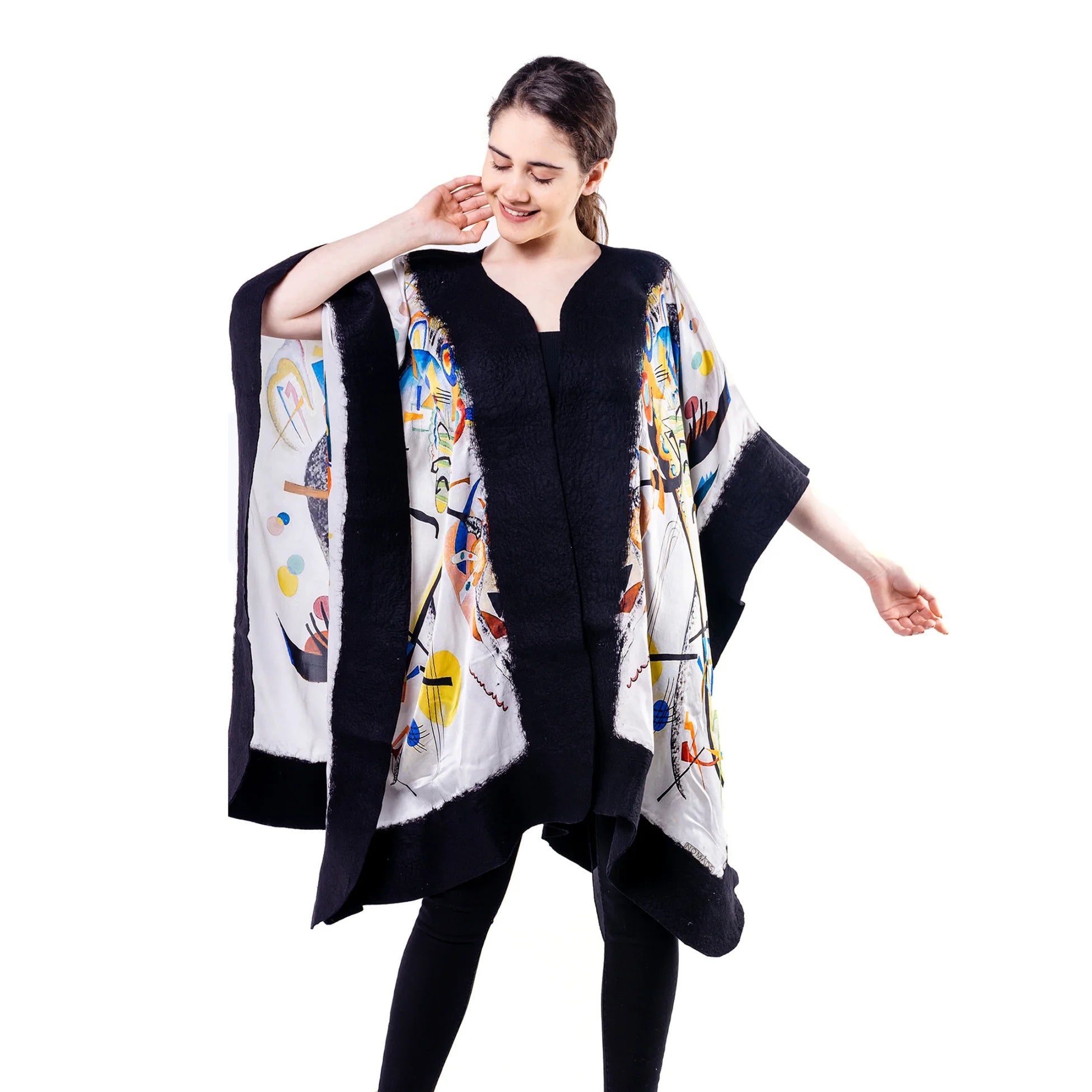 İpek-Keçe Panço | Siyah Kandinsky Blue Segment | Nomads Felt