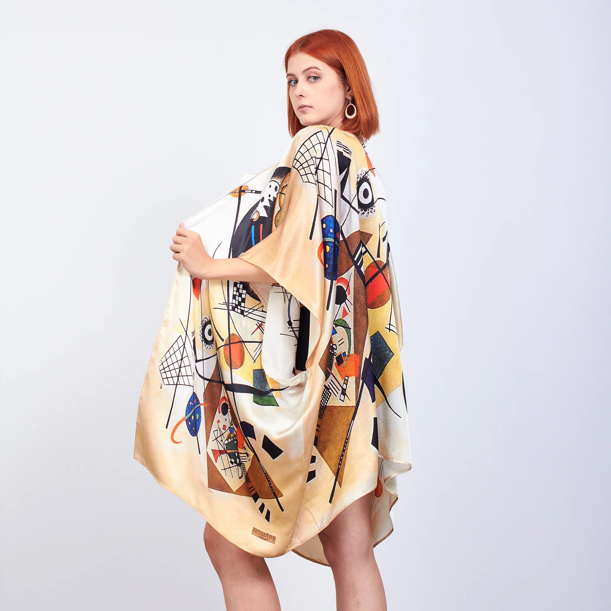%100 İpek Kısa Kimono Pareo | Kandinsky Transverse Line | Nomads Felt