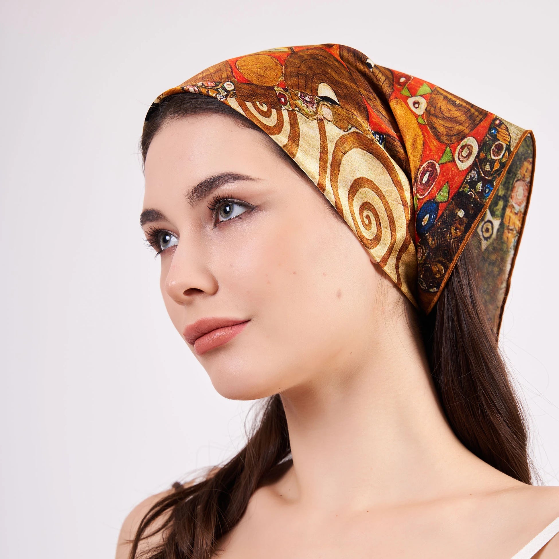 Saf İpek Fular Bandana | 55x55 cm | Gustav Klimt Tree of Life