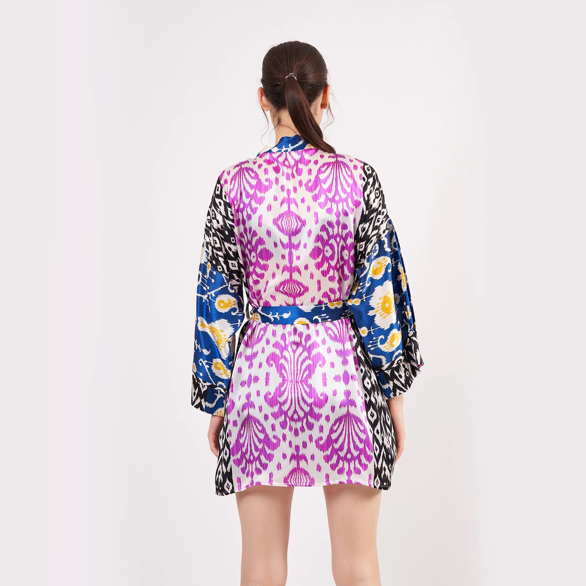 Saf İpek Kısa Kimono Kaftan | Ikat Desen 1 | Nomads Felt
