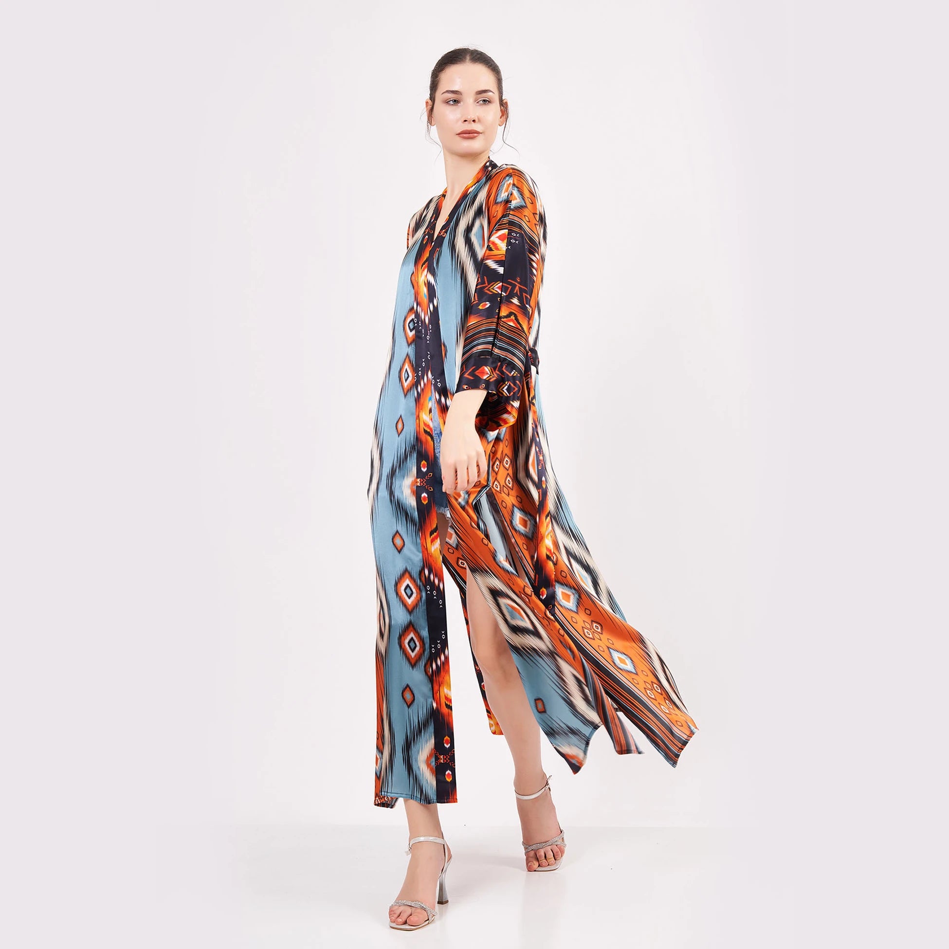 %100 İpek Kimono Kaftan | Ikat 10 | Nomads Felt
