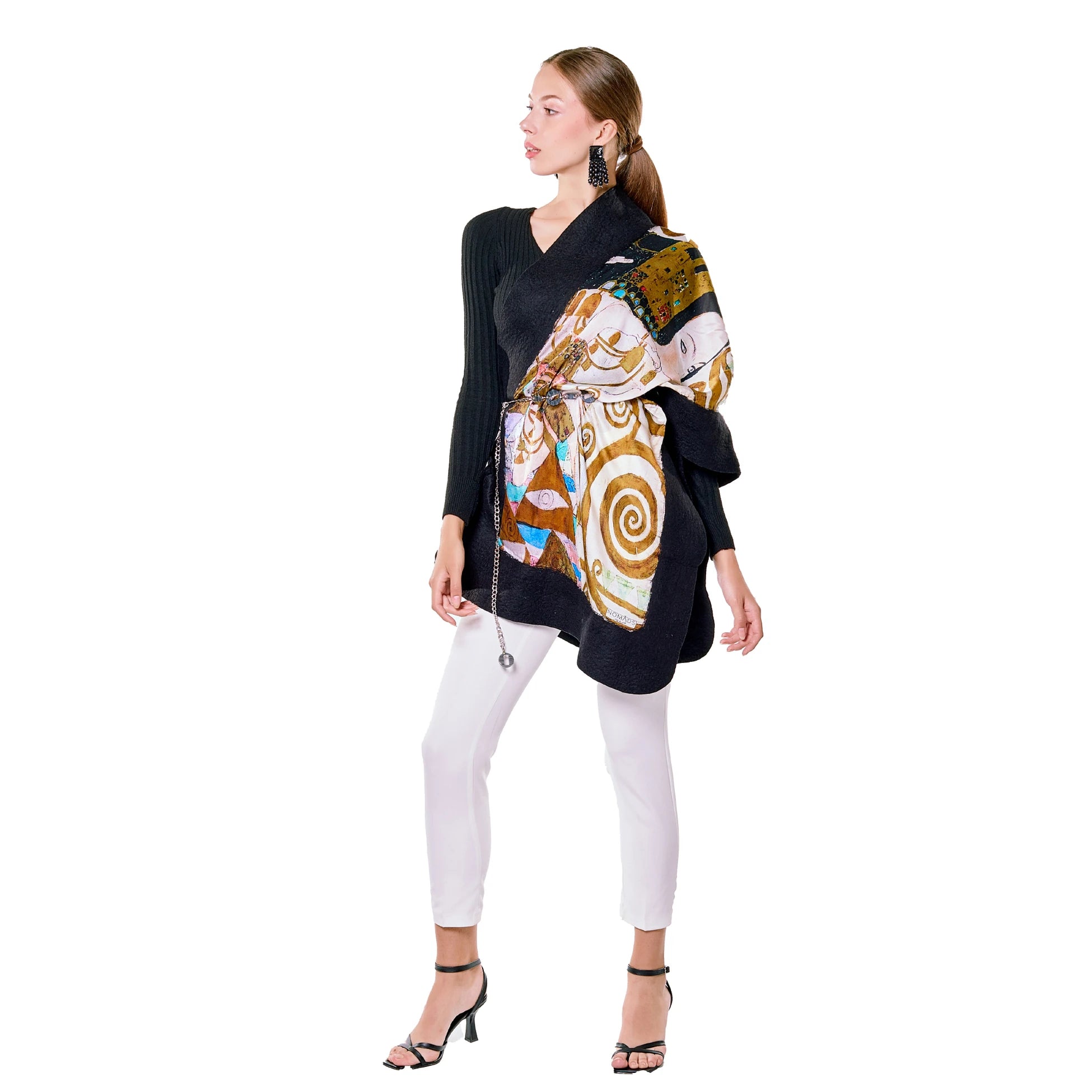 İpek-Keçe Şal | Gustav Klimt Expectation Siyah | Nomads Felt