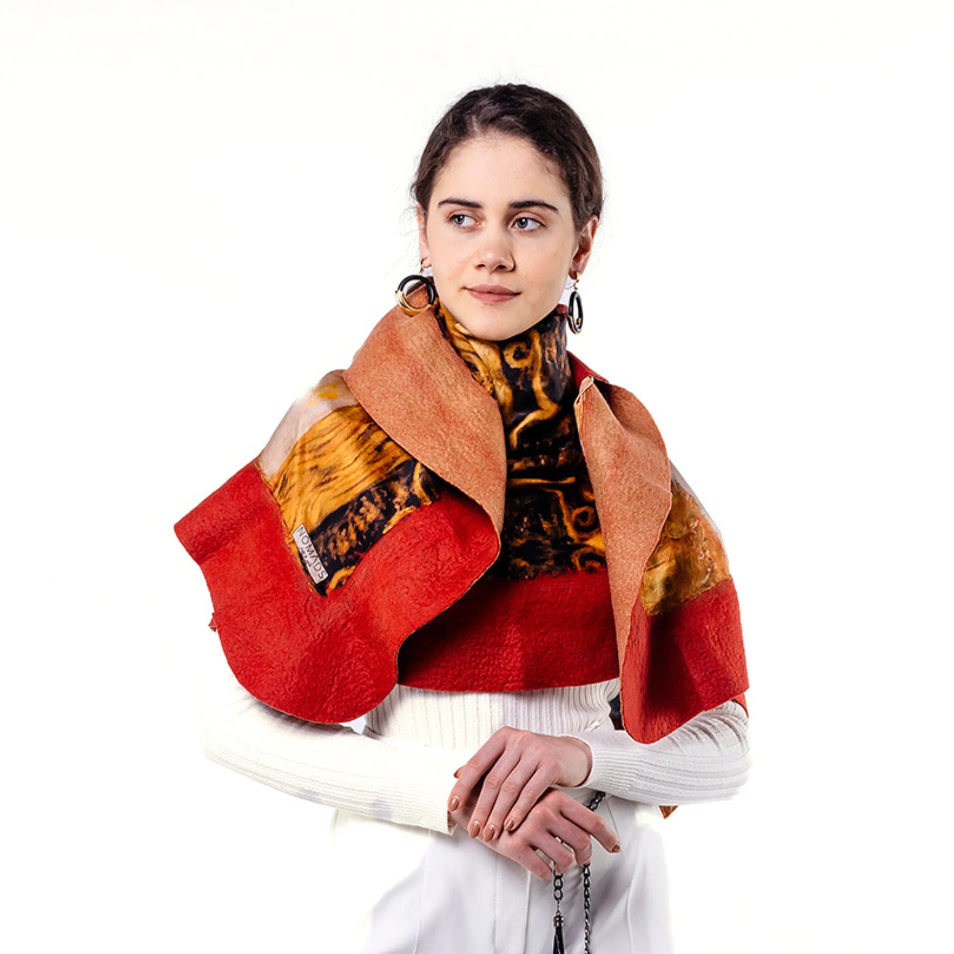 İpek Keçe Şal | Kırmızı-Kiremit Freya's Tears | Nomads Felt