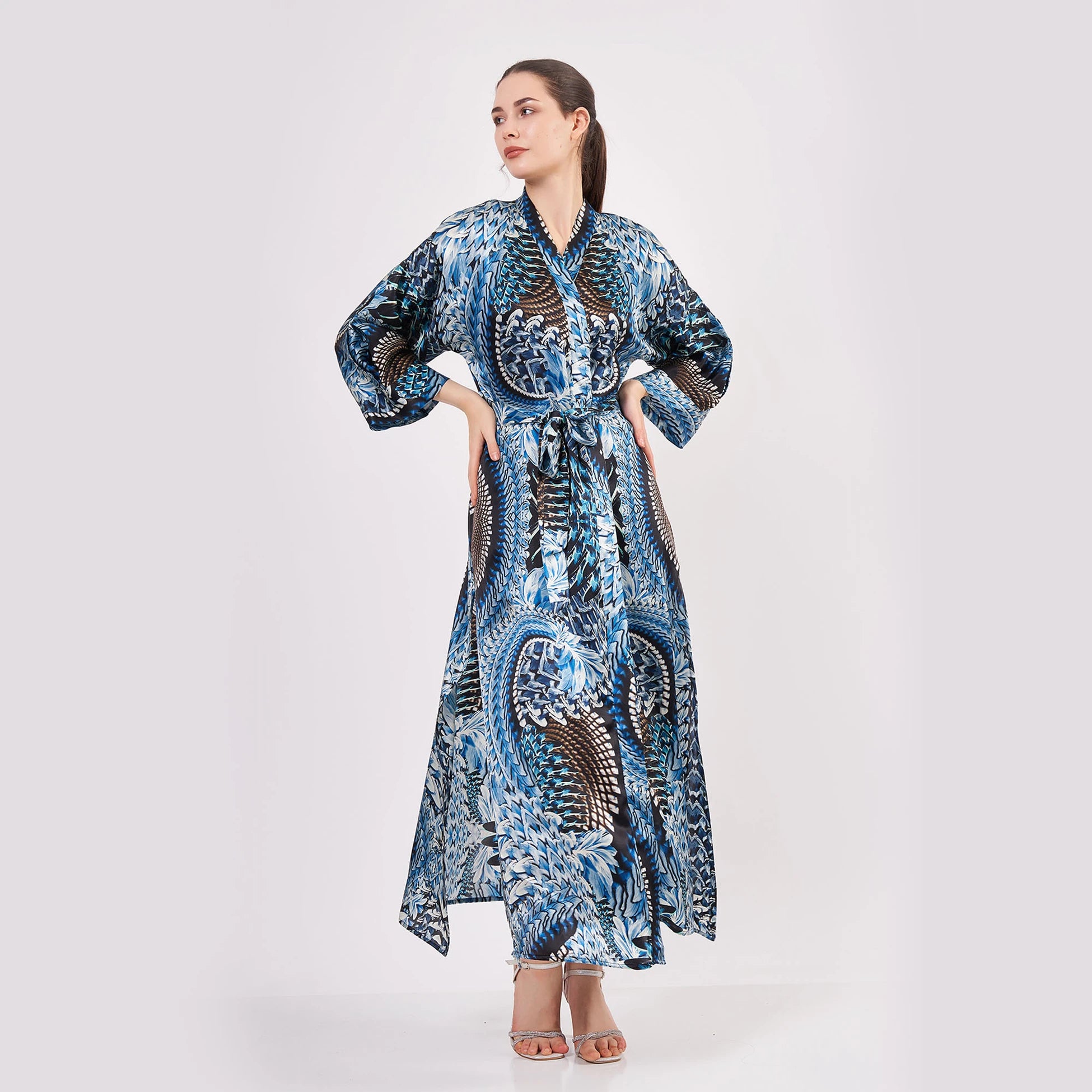 %100 İpek Uzun Kimono Kaftan | Ikat Desen 11 | Nomads Felt
