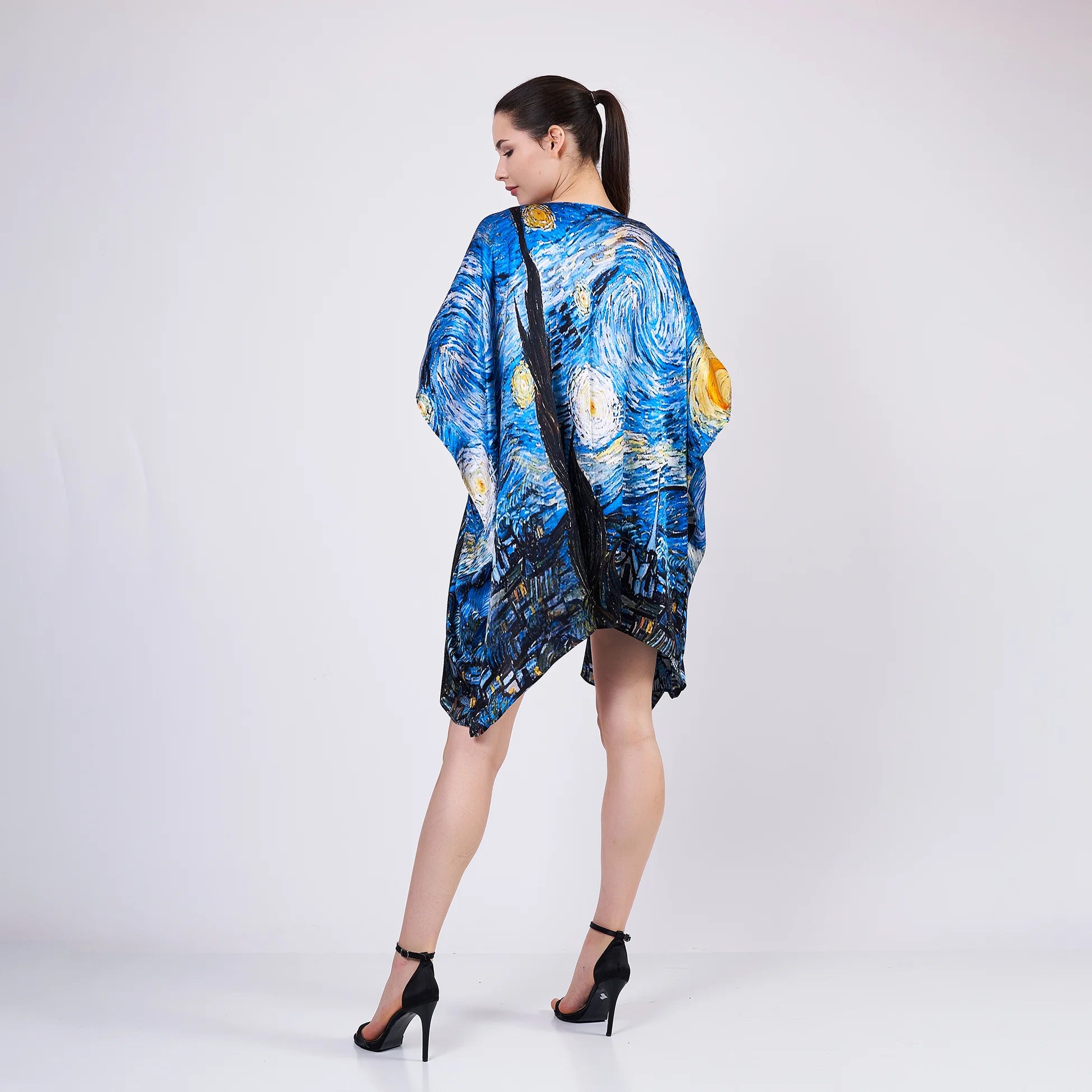 %100 İpek Kısa Kimono Pareo | Van Gogh Yıldızlı Gece | Nomads Felt