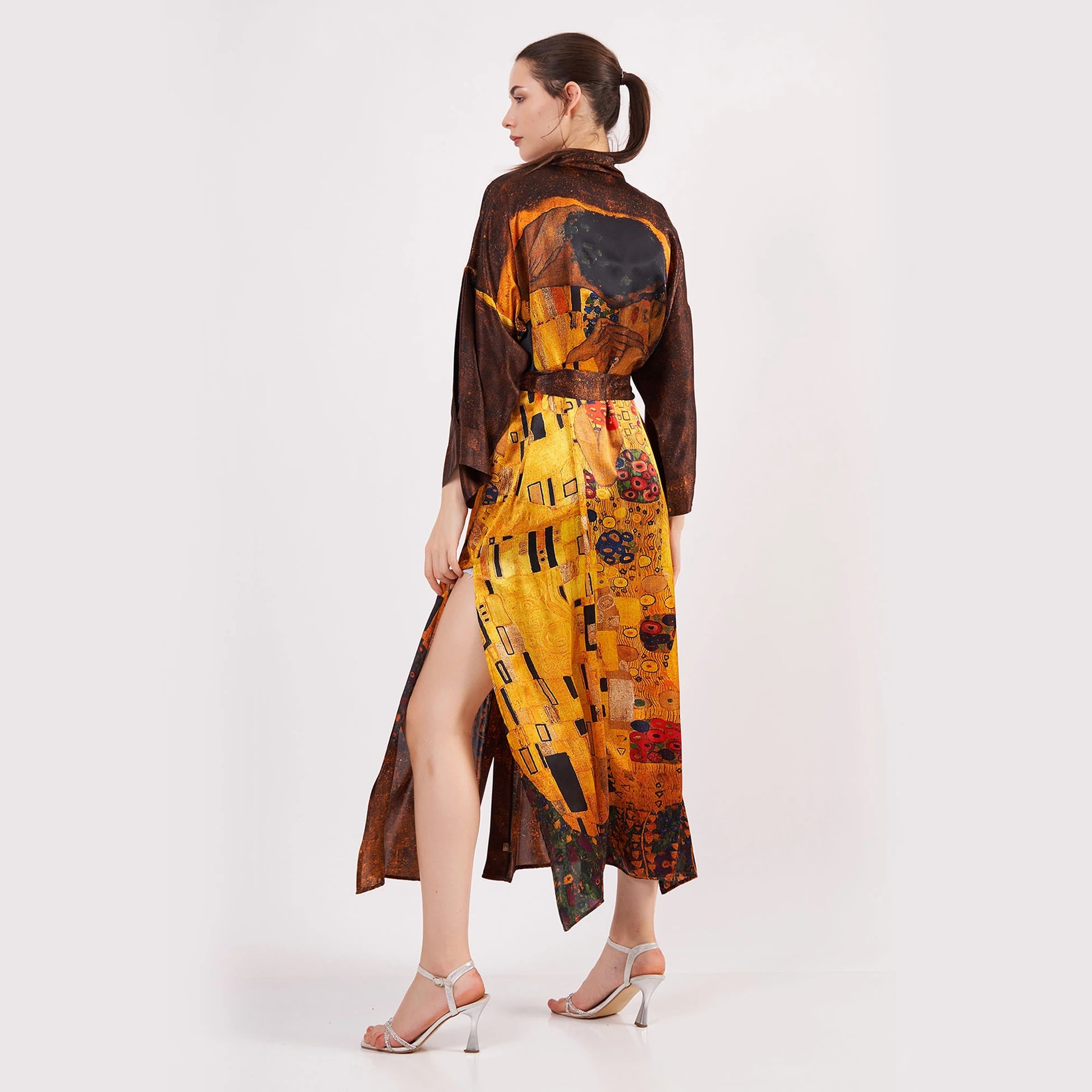 %100 İpek Kimono Kaftan | Gustav Klimt The Kiss | Nomads Felt