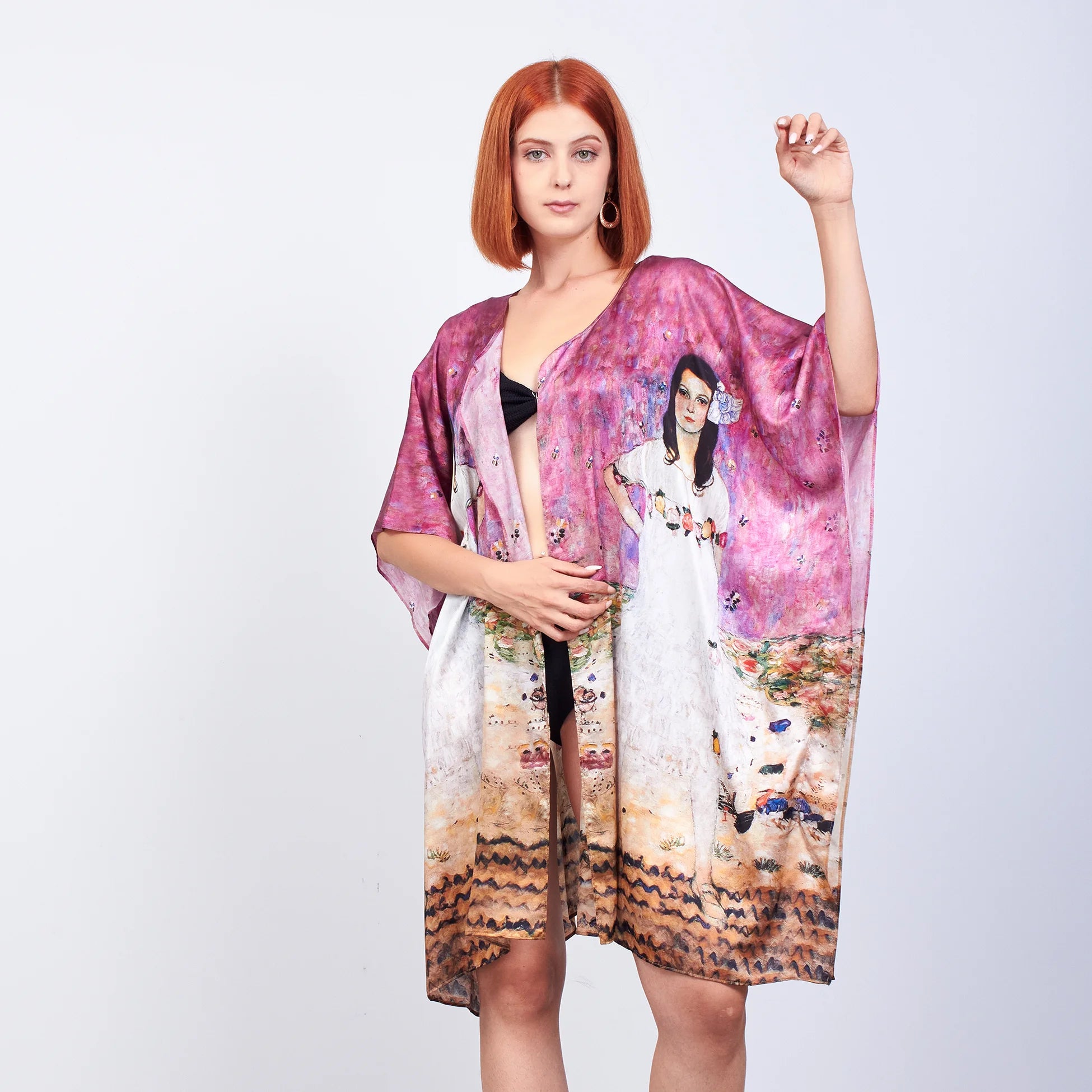 %100 İpek Kısa Kimono Pareo | Gustav Klimt Mada Primavesi | Nomads Felt