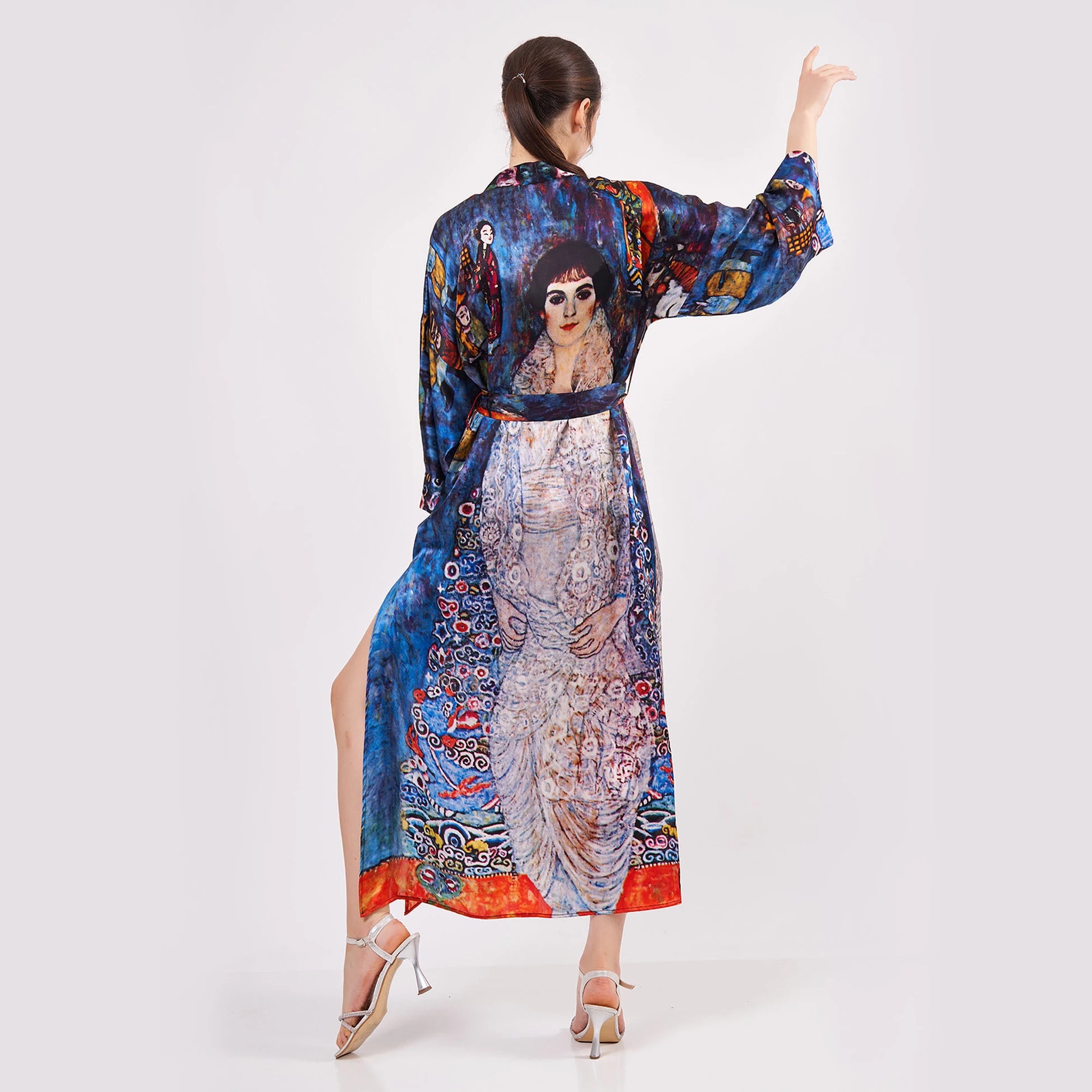 %100 İpek Uzun Kimono Kaftan | Gustav Klimt Barones Elizabeth | Nomads Felt