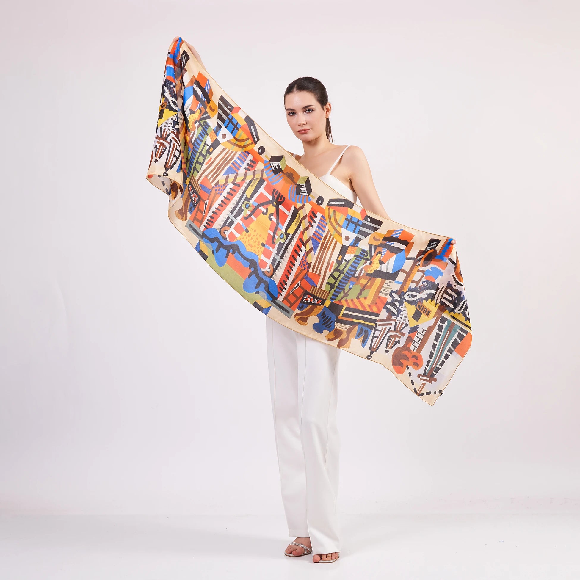 Vual İpek Fular | 55x180 cm | Desenli 2 | Nomads Felt