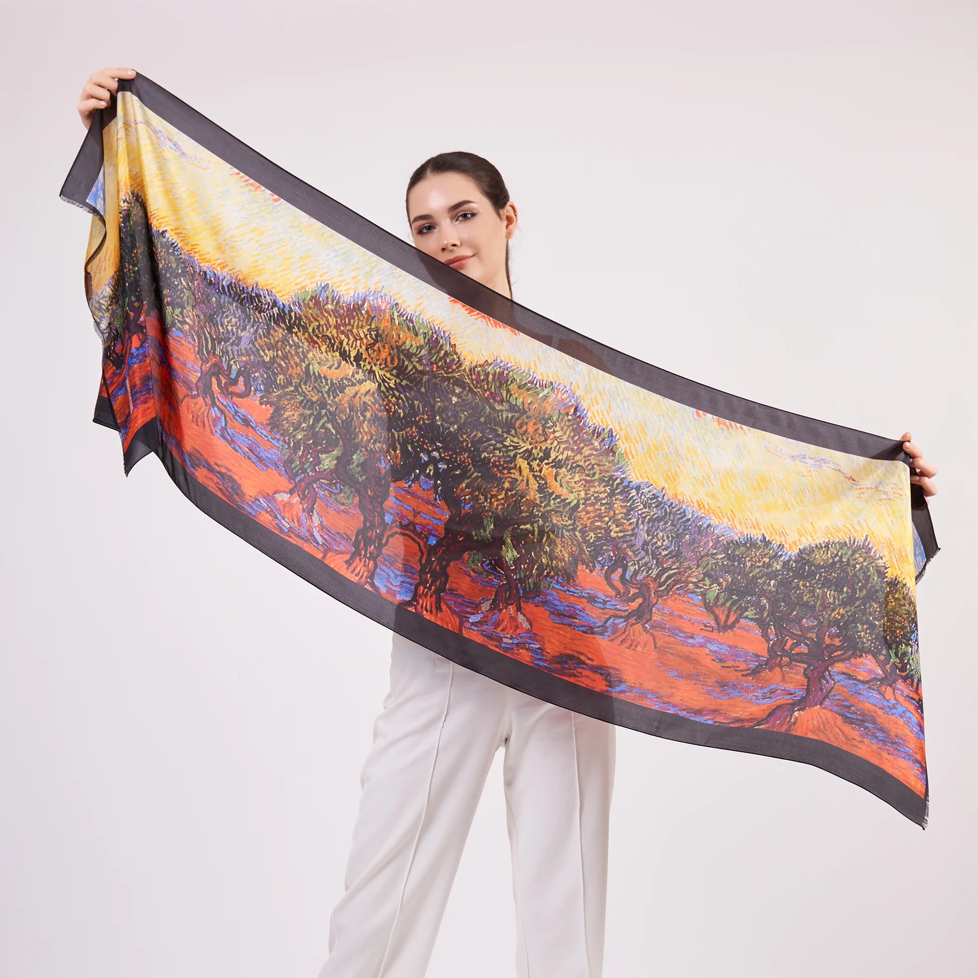 Vual İpek Fular | 55x180 cm | Van Gogh Zeytin Ağaçları | Nomads Felt