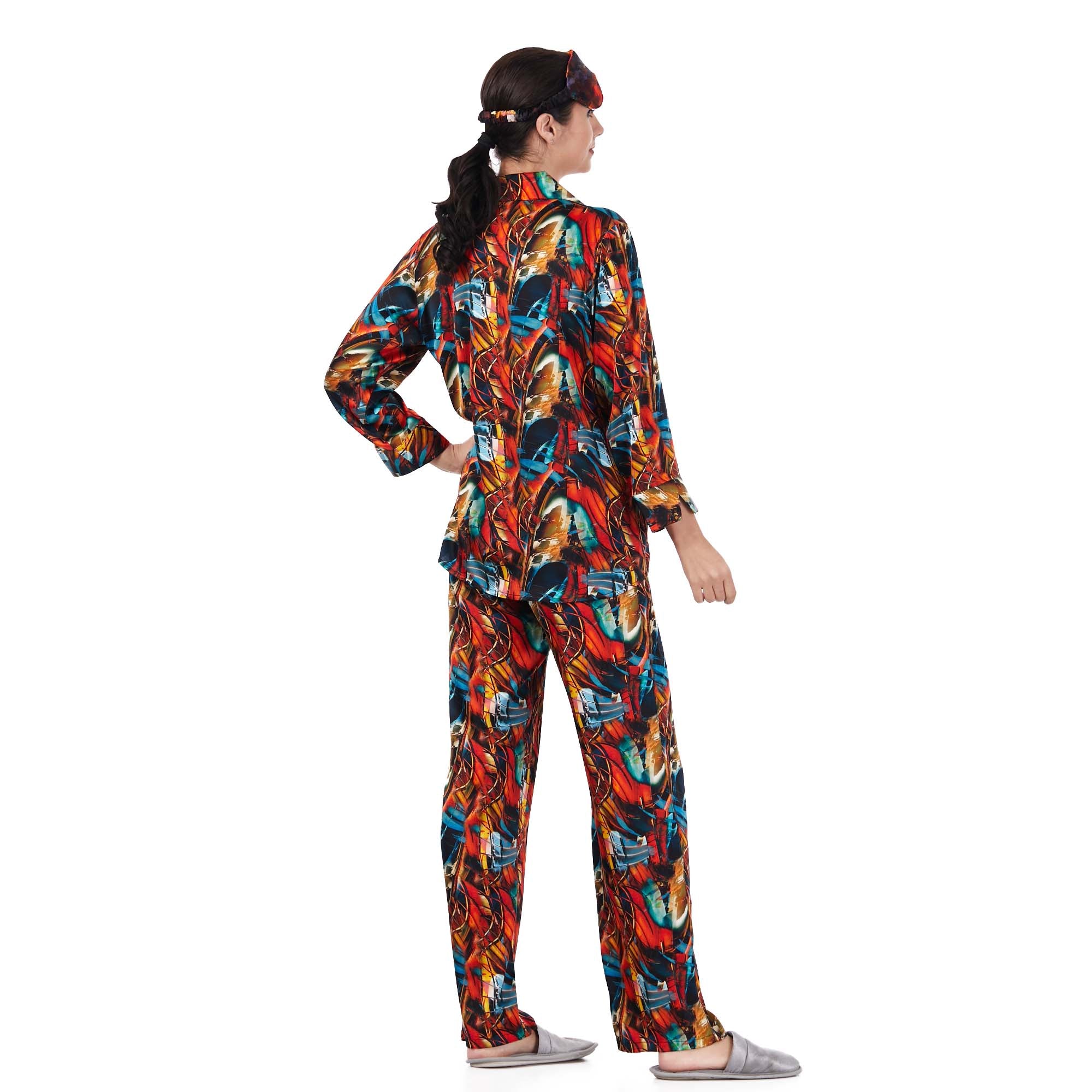 İpek Gömlek Pantolon-Pijama Takımı | Abstract Desen 3 | Nomads Felt
