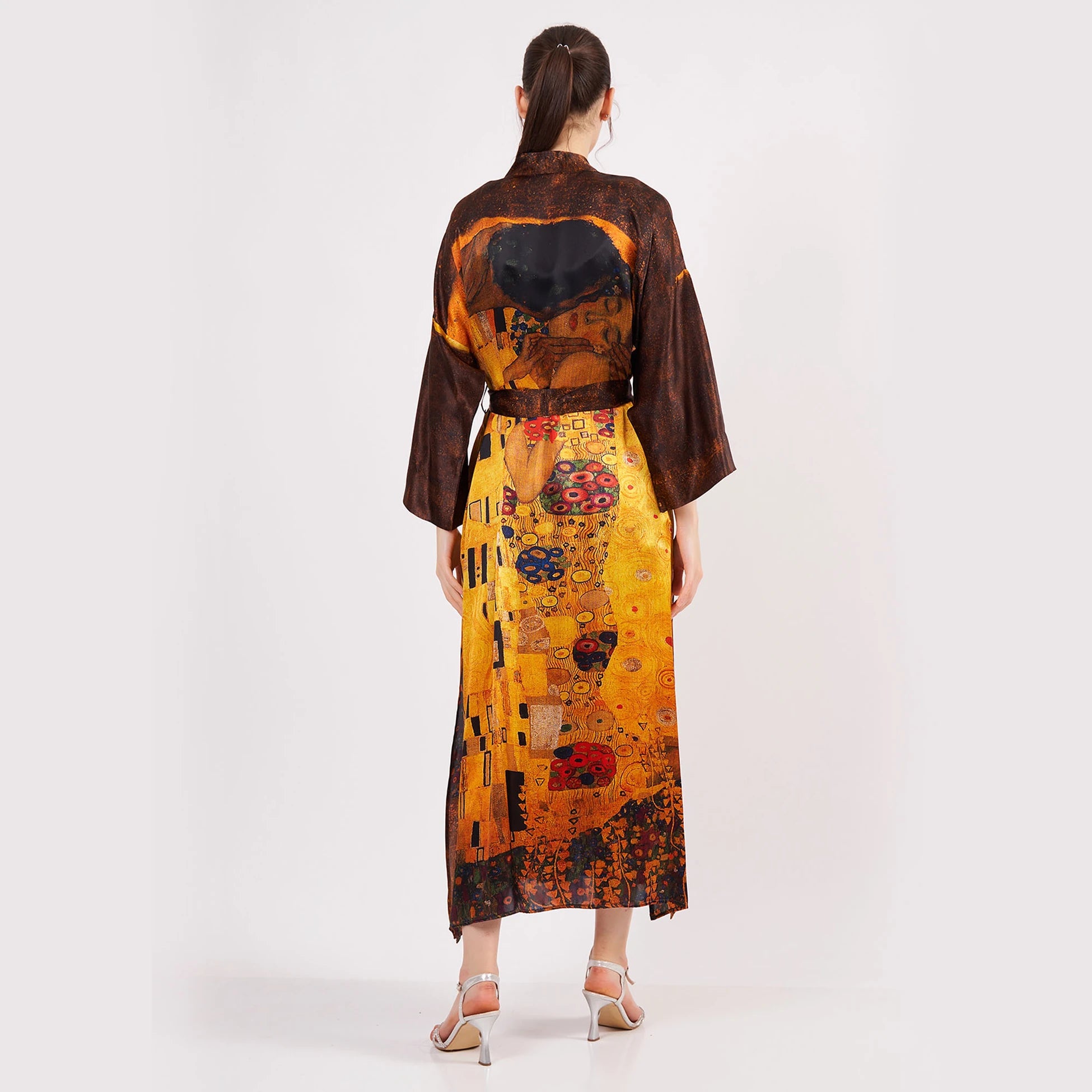 %100 İpek Kimono Kaftan | Gustav Klimt The Kiss | Nomads Felt