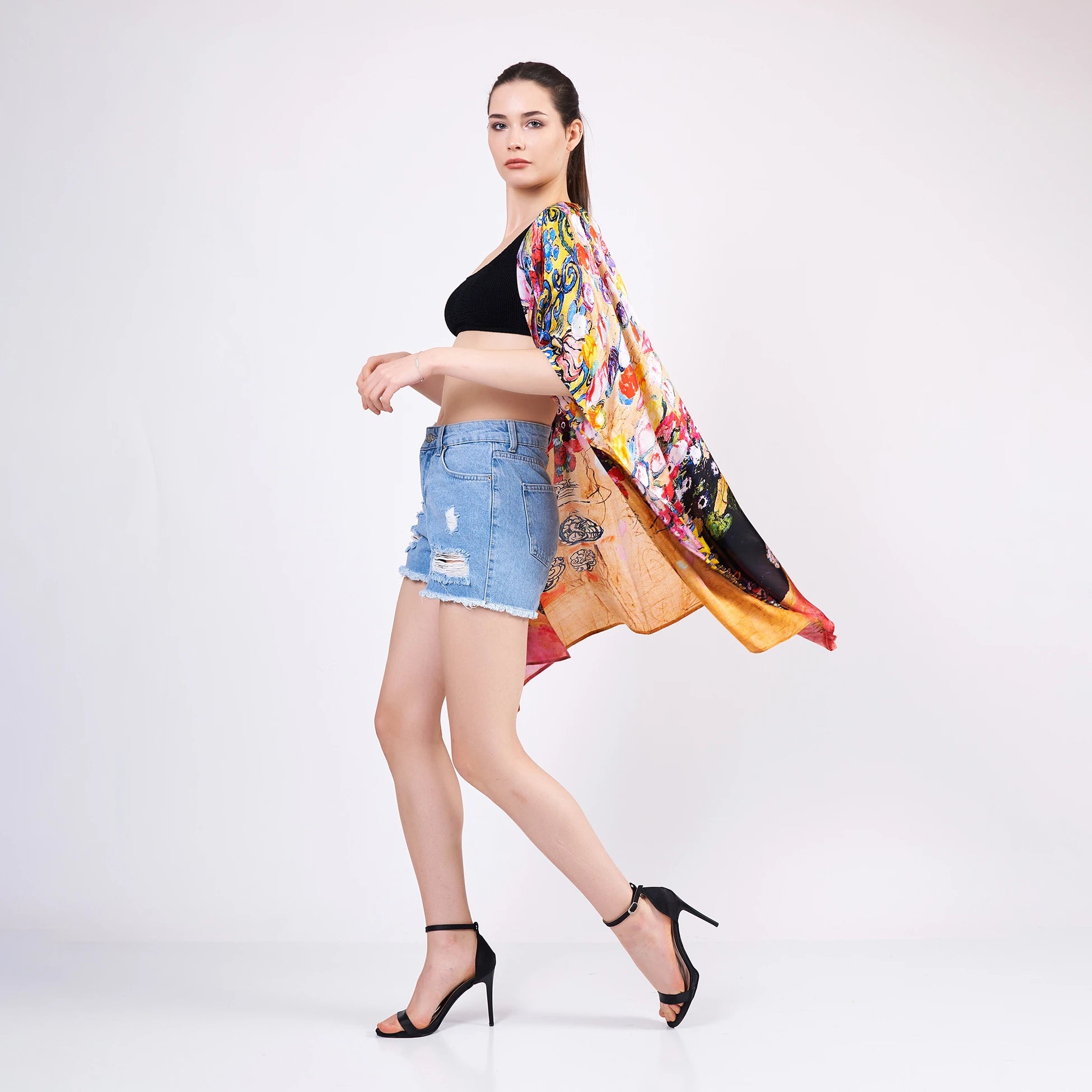 %100 İpek Kısa Kimono Pareo | Gustav Klimt Maria Munk | Nomads Felt