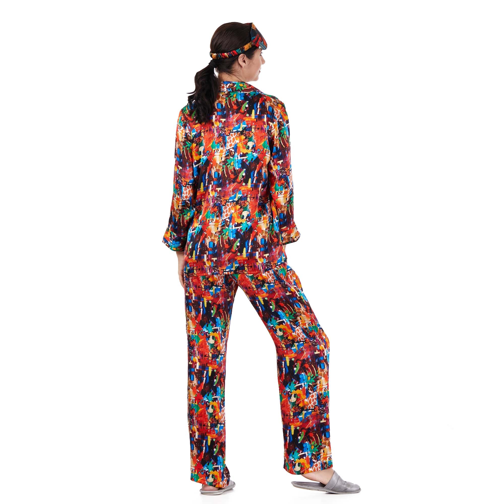 İpek Gömlek Pantolon-Pijama Takımı | Abstract Desen 9 | Nomads Felt