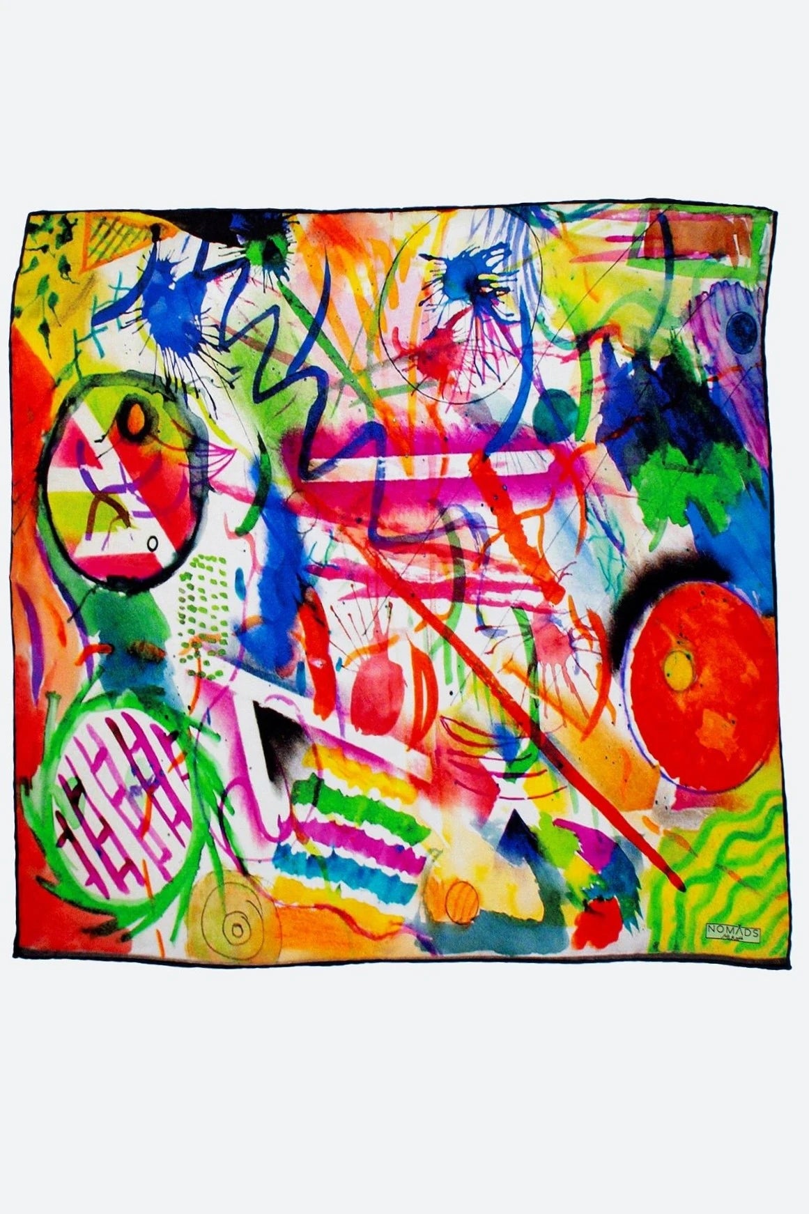 %100 İpek Bandana Fular | Kandinsky Watercolor Paintings 55x55 cm | Nomads Felt