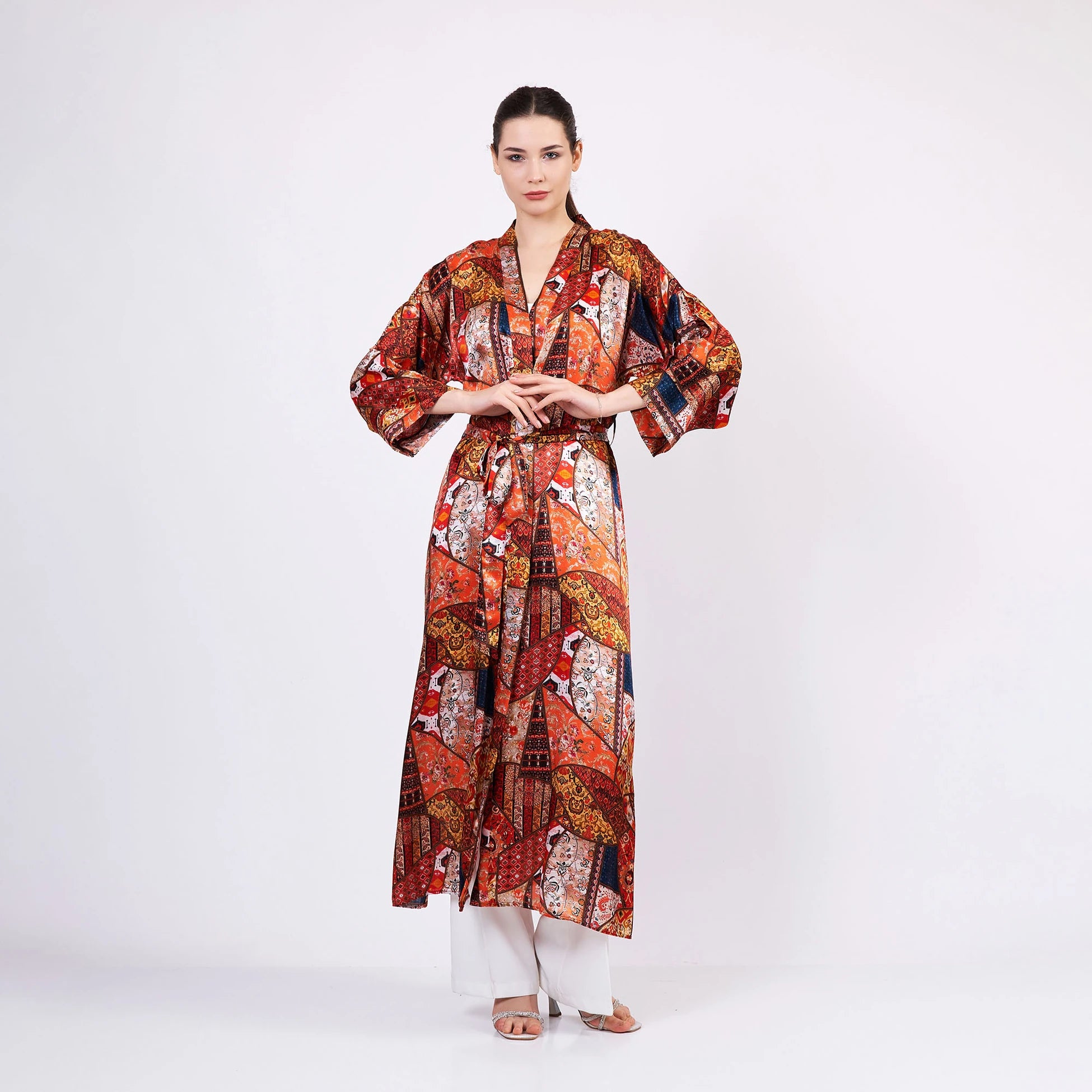 İpek Uzun Kimono Kaftan | Etnik Desen 2 | Nomads Felt