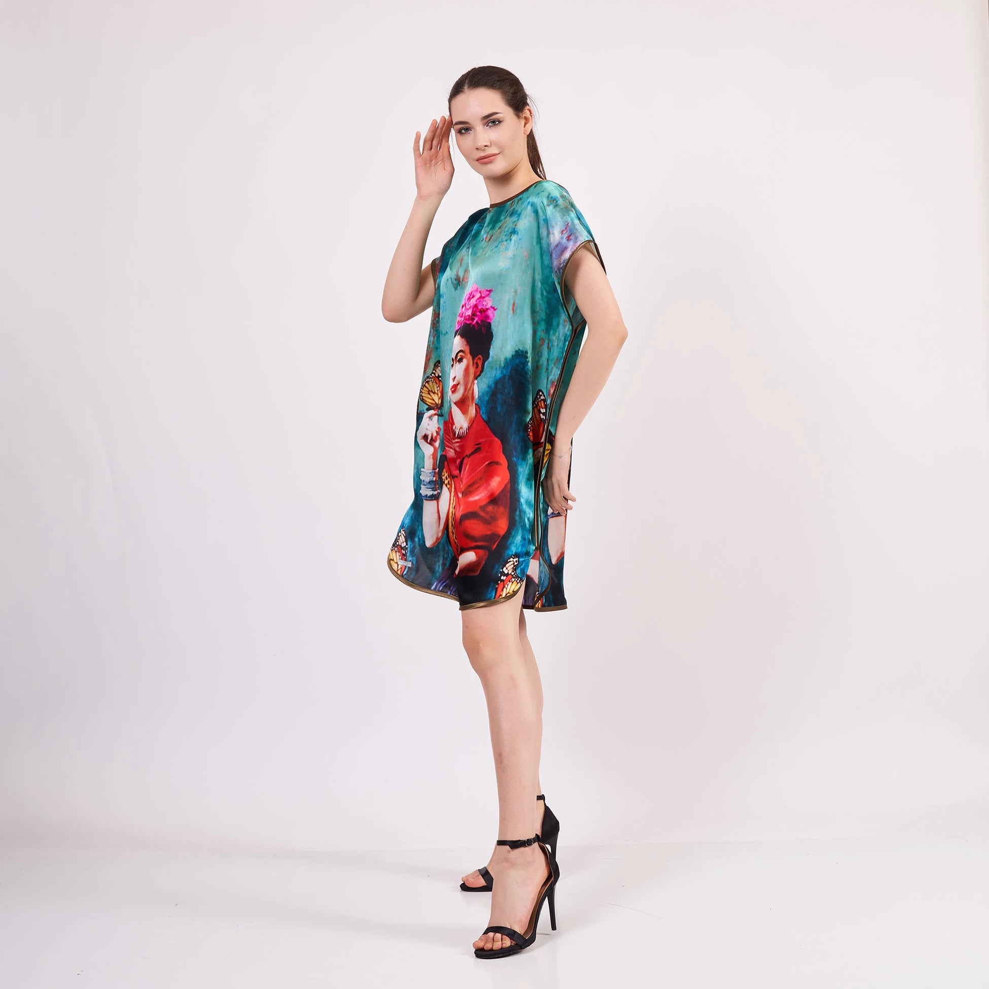 Saf İpek Kısa Elbise | Frida Kahlo 3 | Nomads Felt