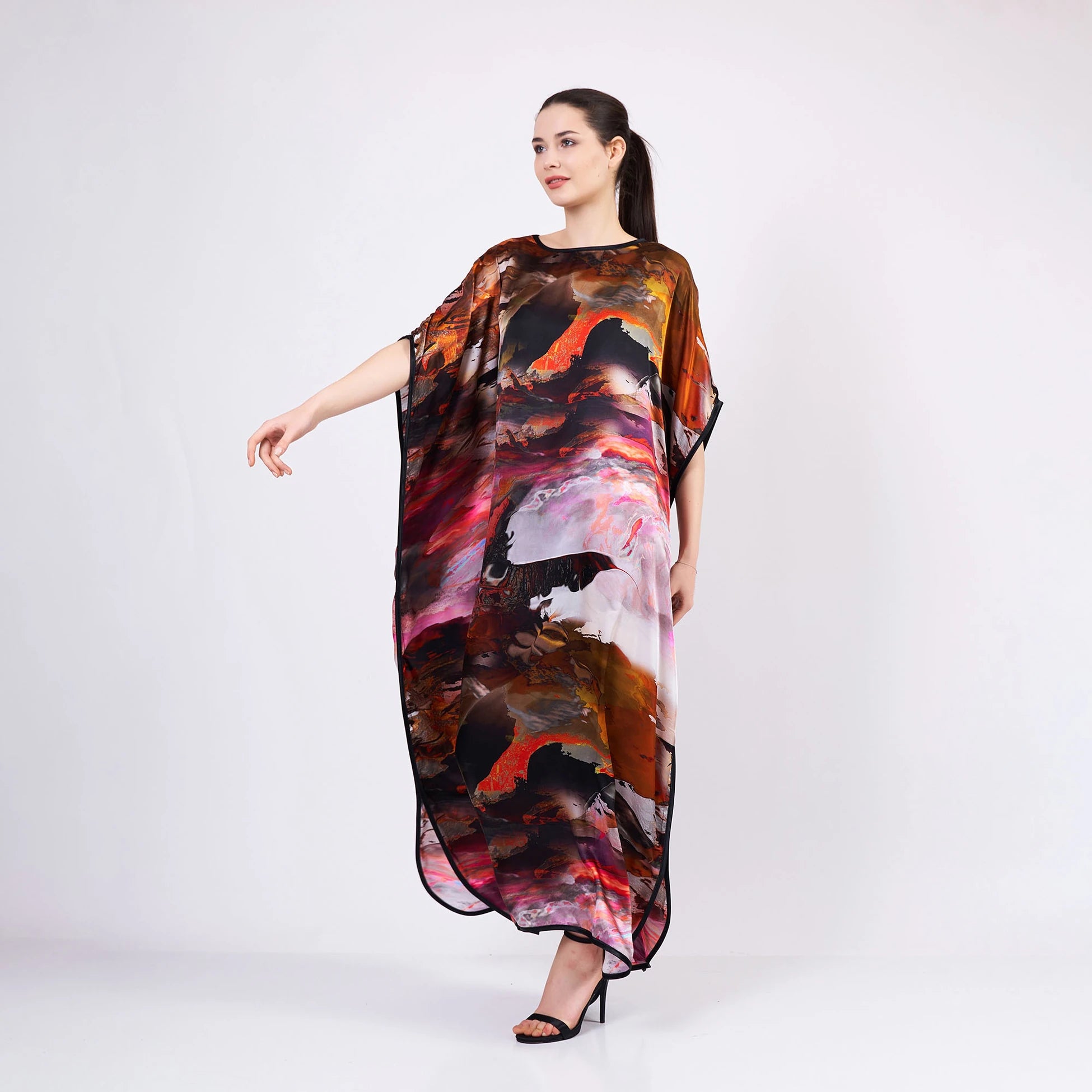 %100 İpek Elbise Abstract Desen 1 | Nomads Felt
