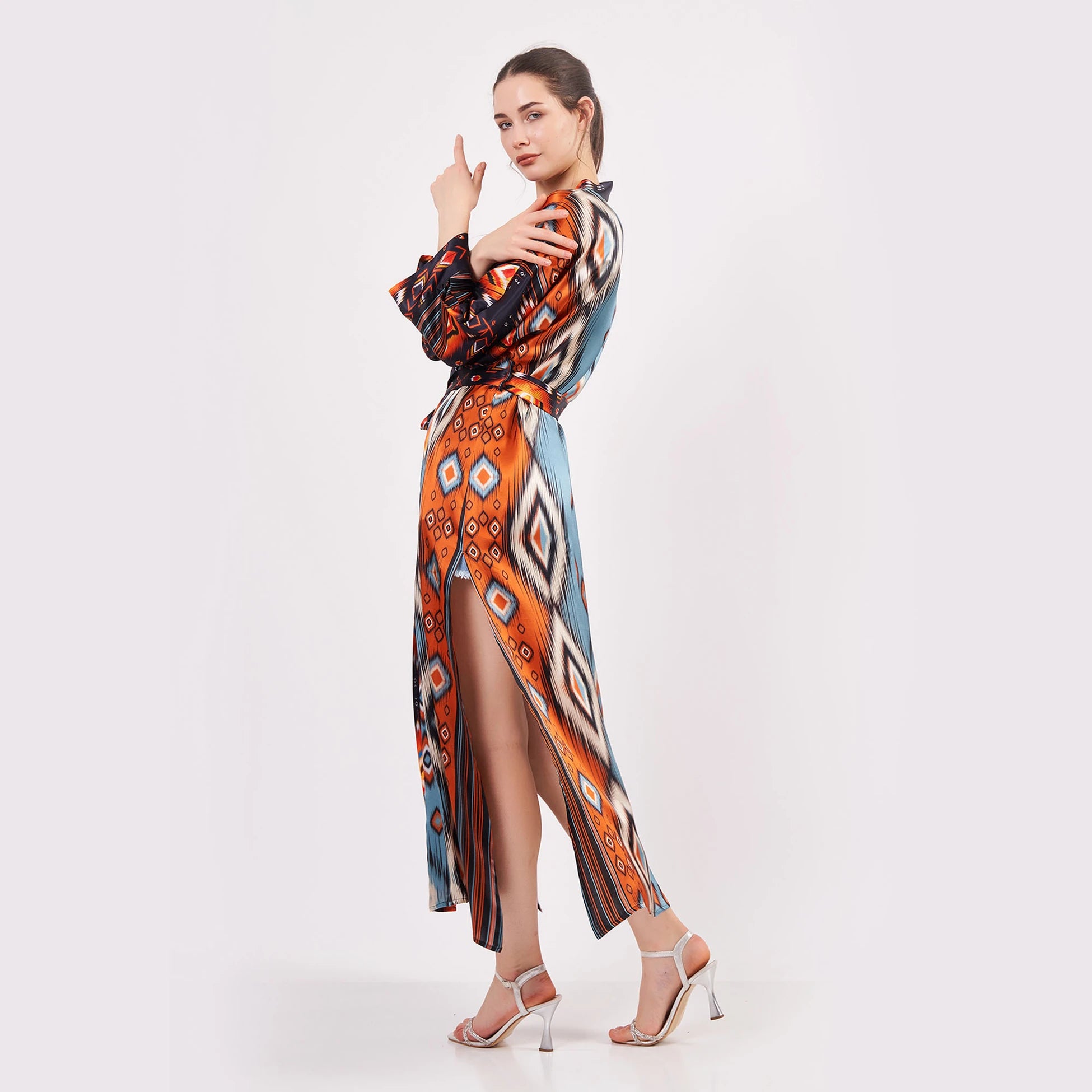%100 İpek Kimono Kaftan | Ikat 10 | Nomads Felt