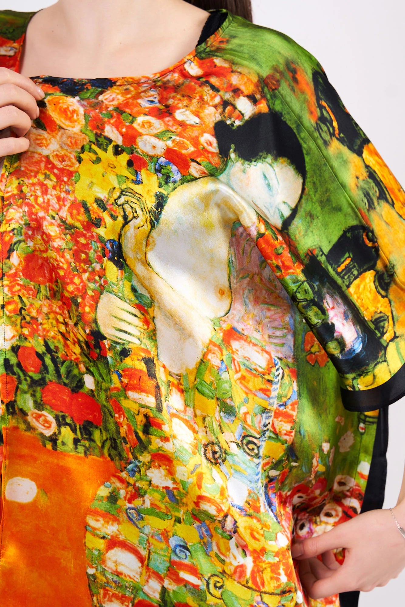 %100 İpek Kısa Kimono Pareo | Gustav Klimt The Dancer | Nomads Felt