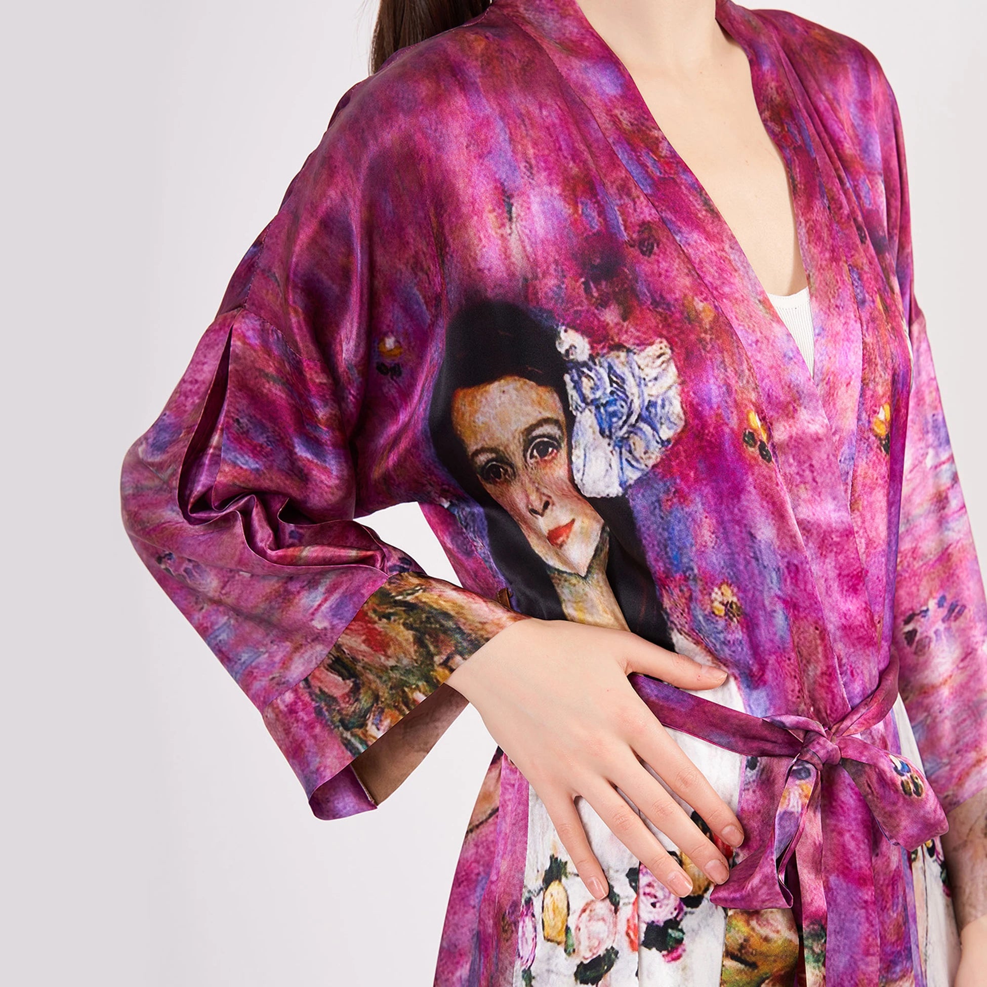 Saf İpek Uzun Kimono Kaftan | Gustav Klimt Mada Primavesi | Nomads Felt