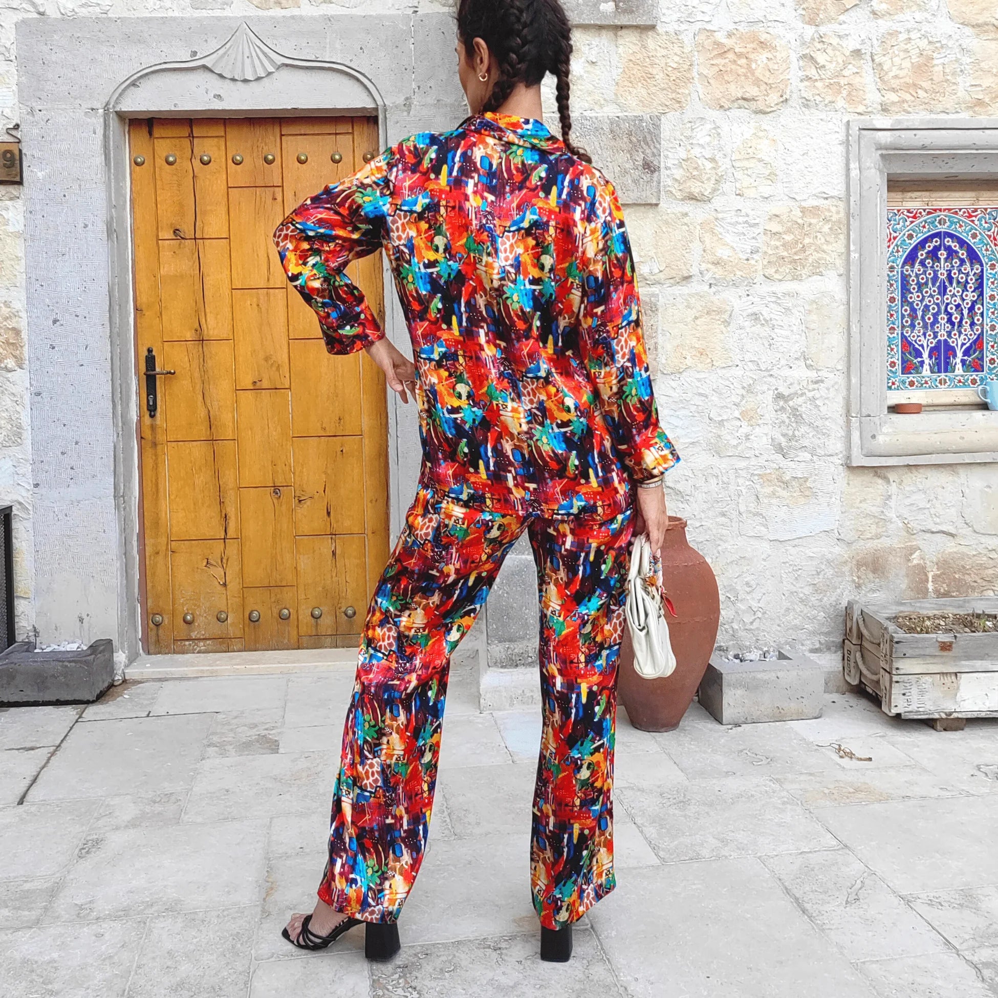 Saf İpek Gömlek-Pantolon Takım/Pijama Takımı - Çok Renkli | Nomads Felt