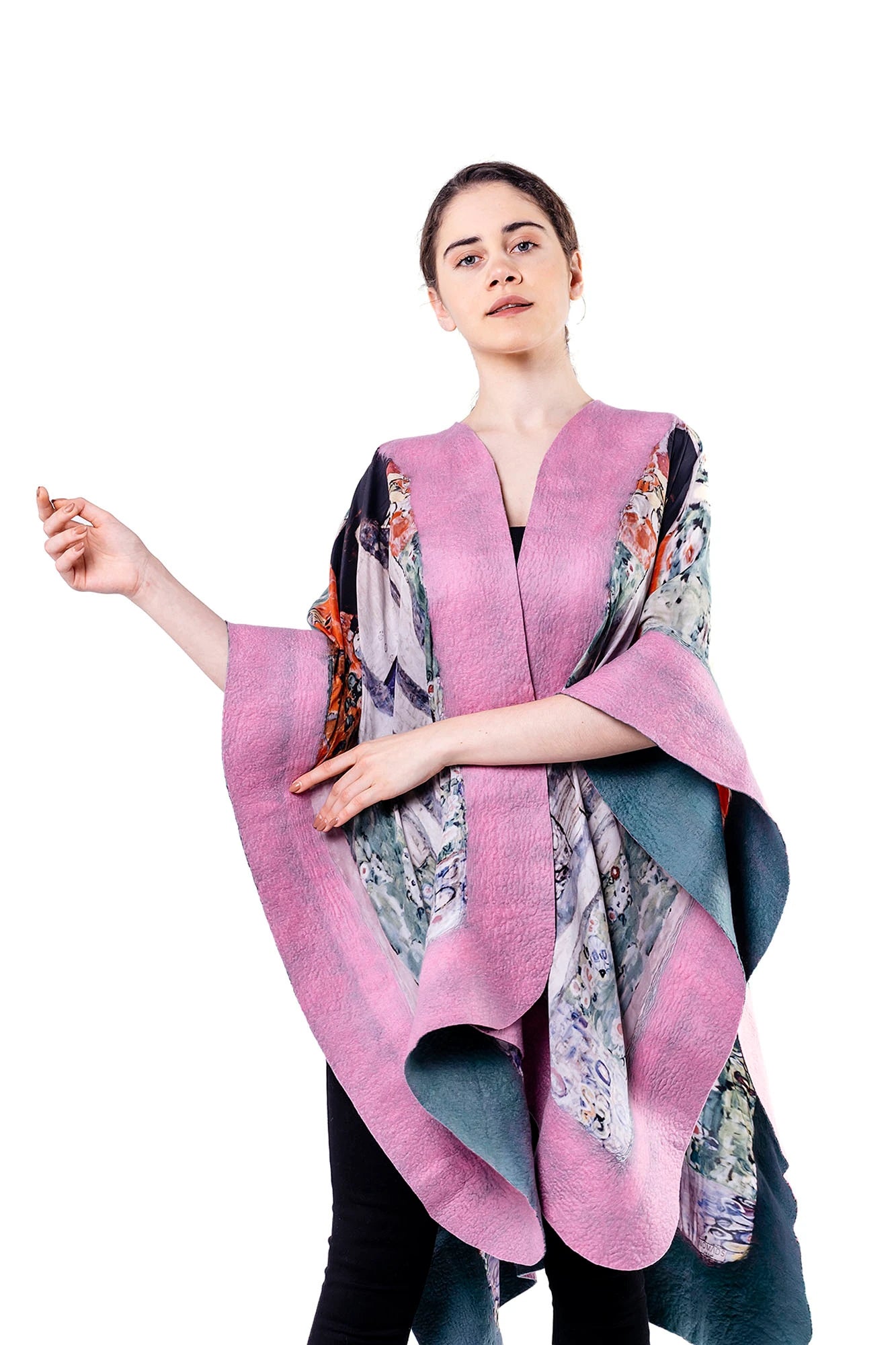 İpek Keçe Panço | Adele Bloch Bauer (1) Pembe-Yeşil | Nomads Felt