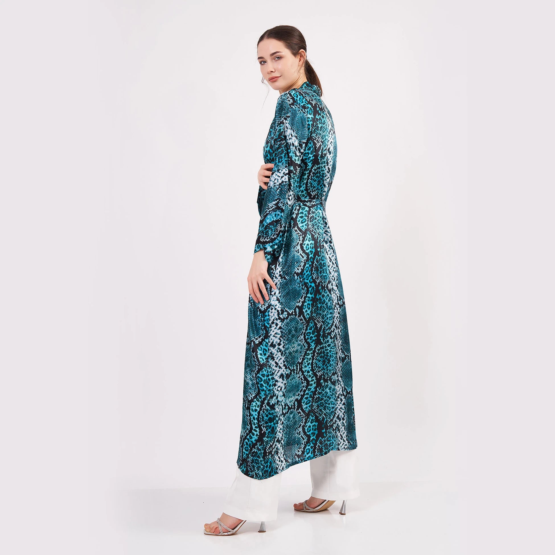 %100 İpek Kimono | Turkuaz Yılan Derisi Desen | Nomads Felt