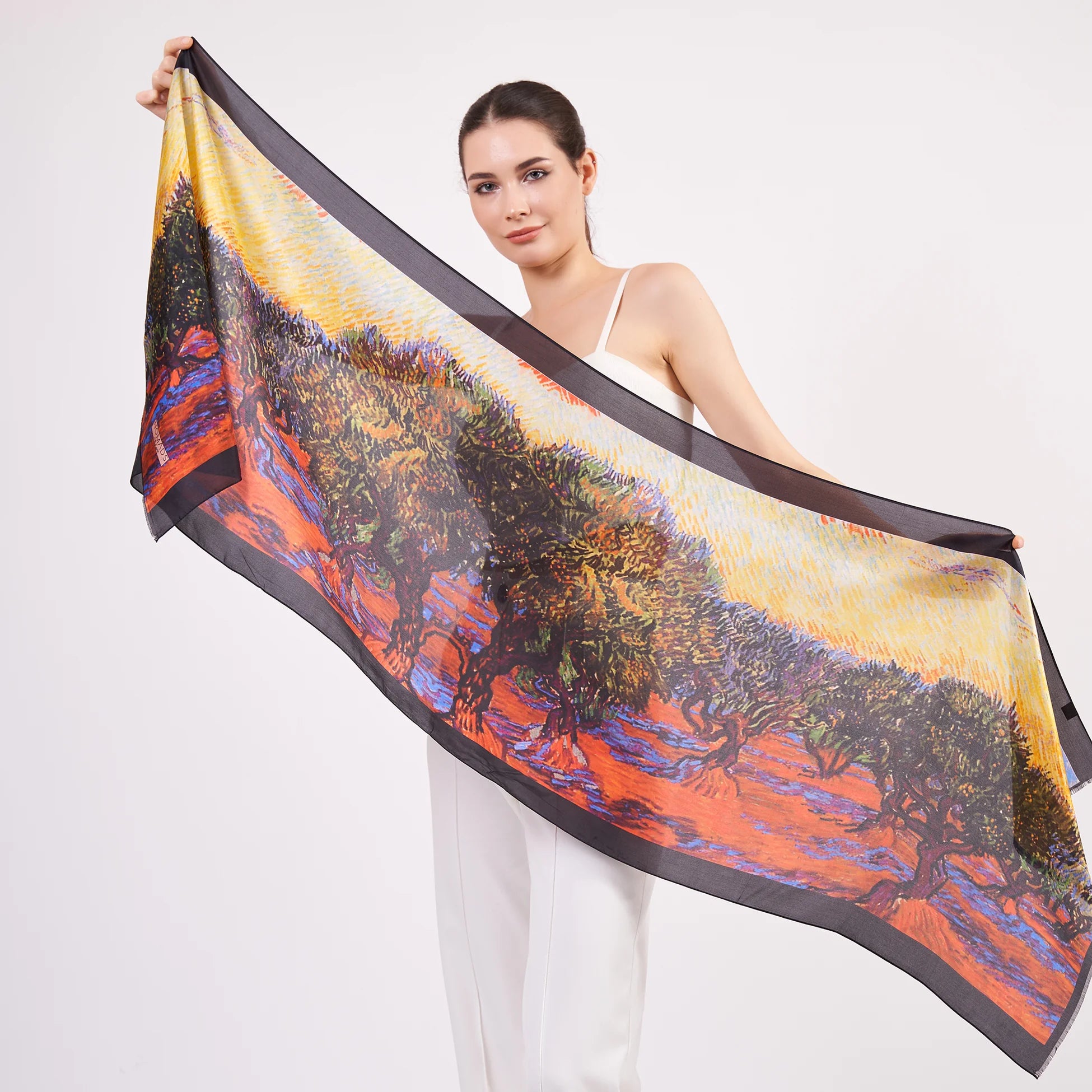Vual İpek Fular | 55x180 cm | Van Gogh Zeytin Ağaçları | Nomads Felt