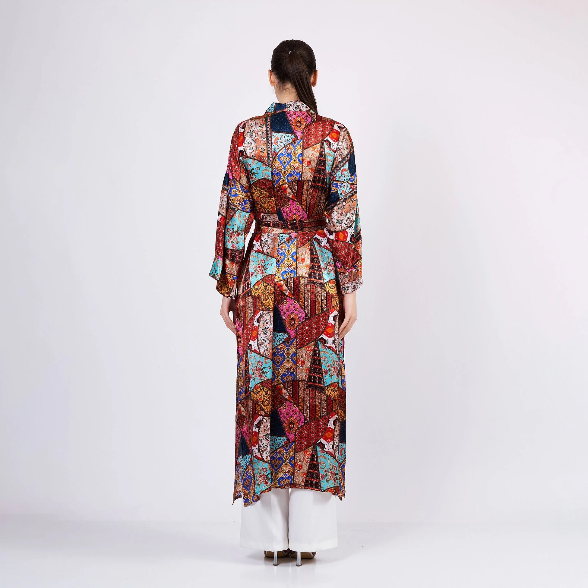 İpek Uzun Kimono Kaftan | Etnik Desen 1 | Nomads Felt