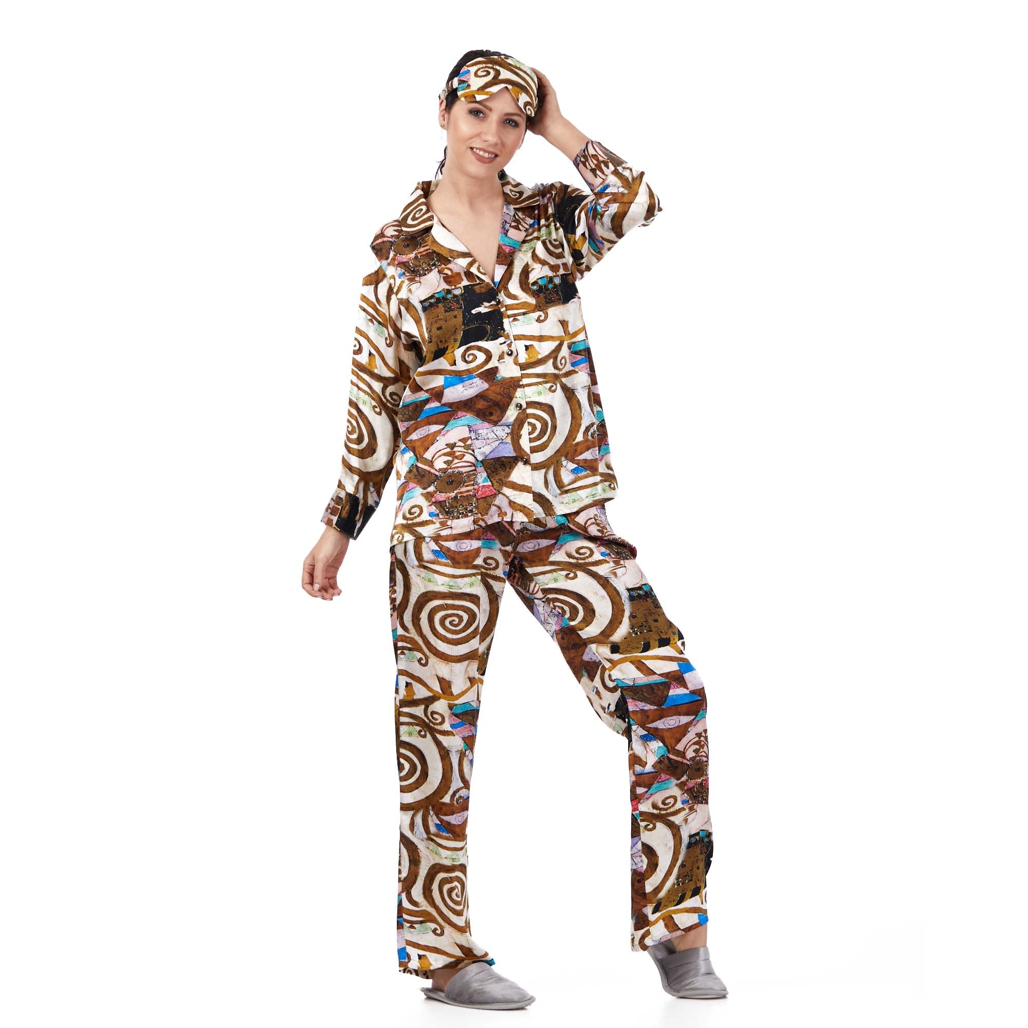 İpek Gömlek Pantolon-Pijama Takımı | Gustav Klimt Expectation | Nomads Felt
