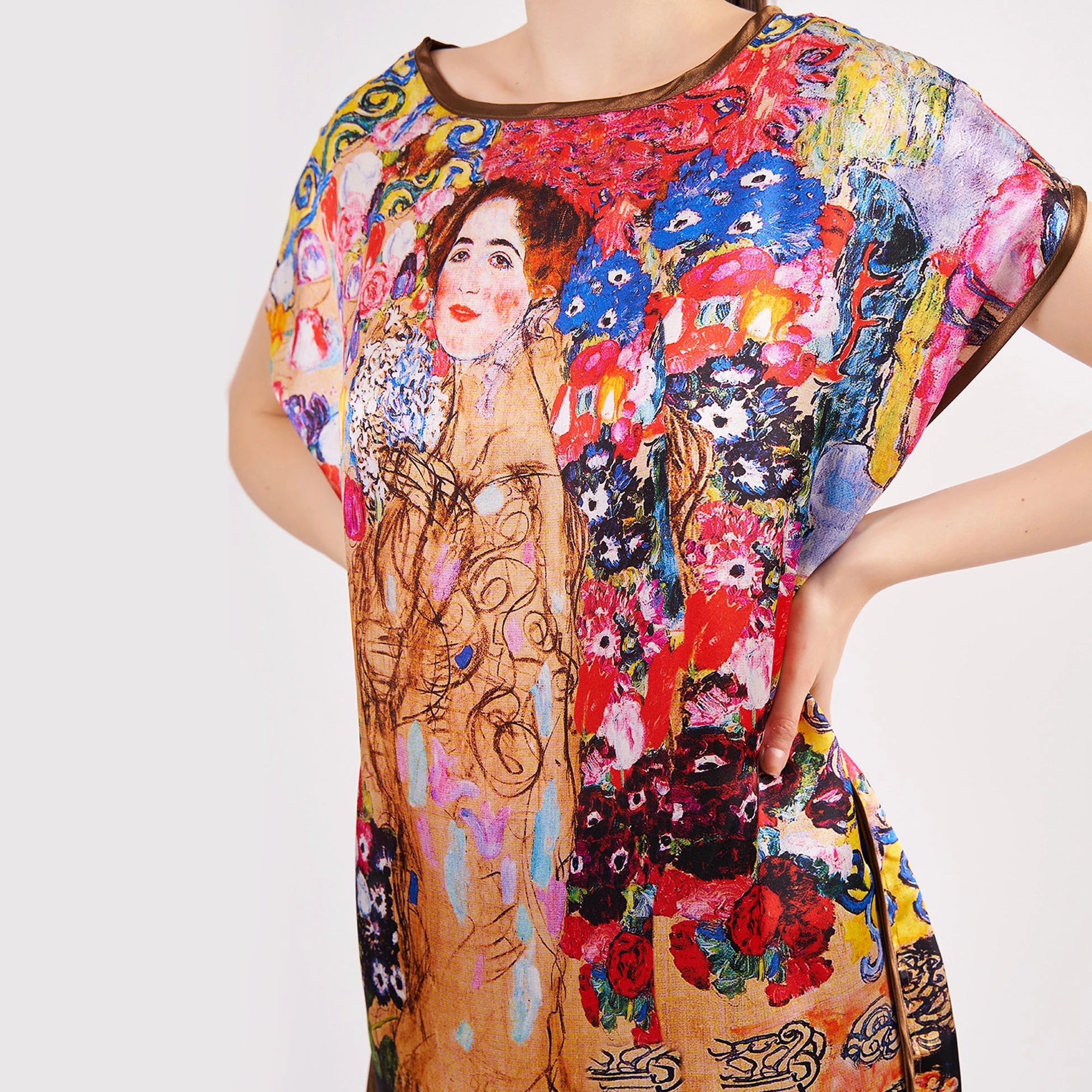 %100 İpek Kısa Elbise | Gustav Klimt Maria Munk | Nomads Felt