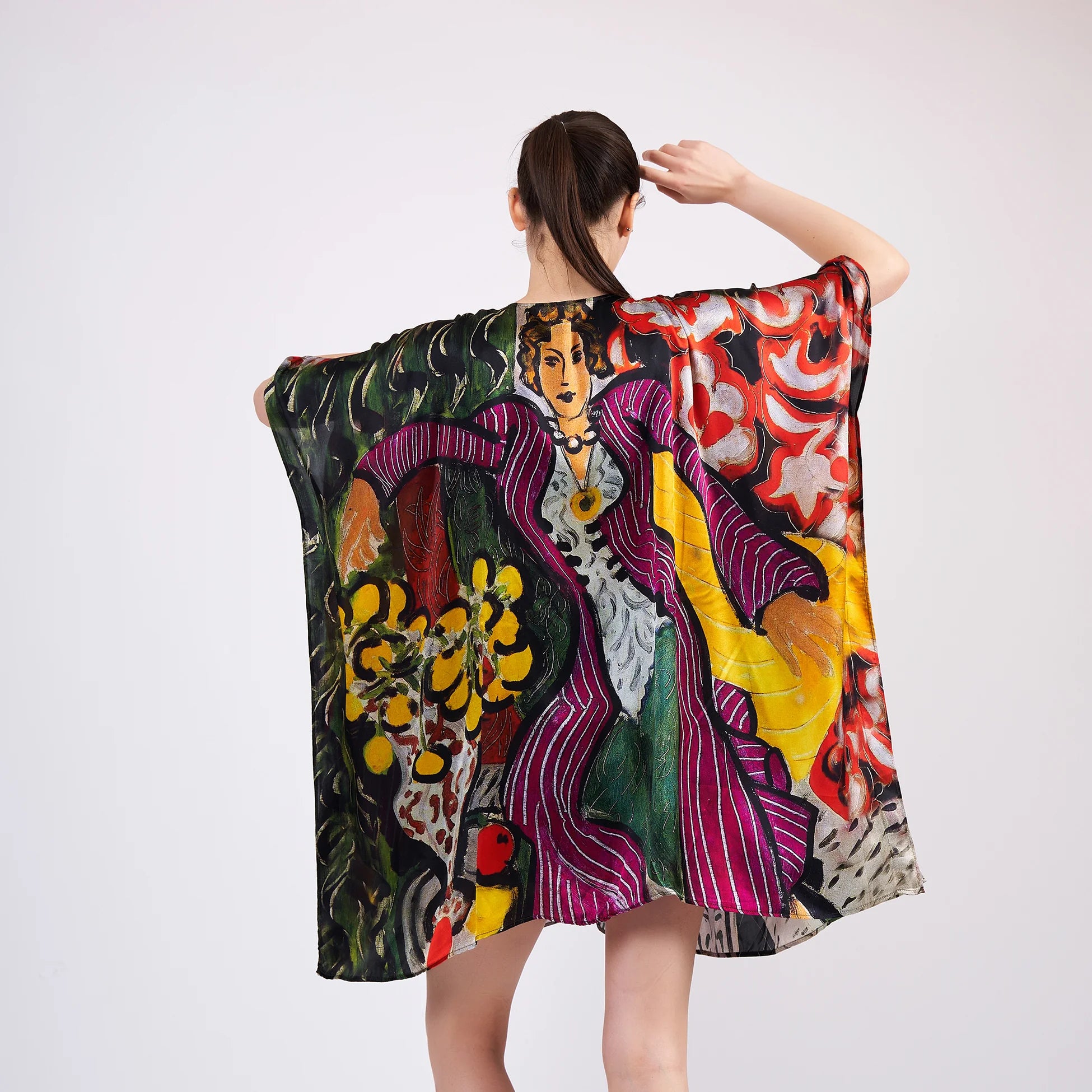 %100 İpek Kısa Kimono Pareo | Henri Matisse Purple and Dress | Nomads Felt