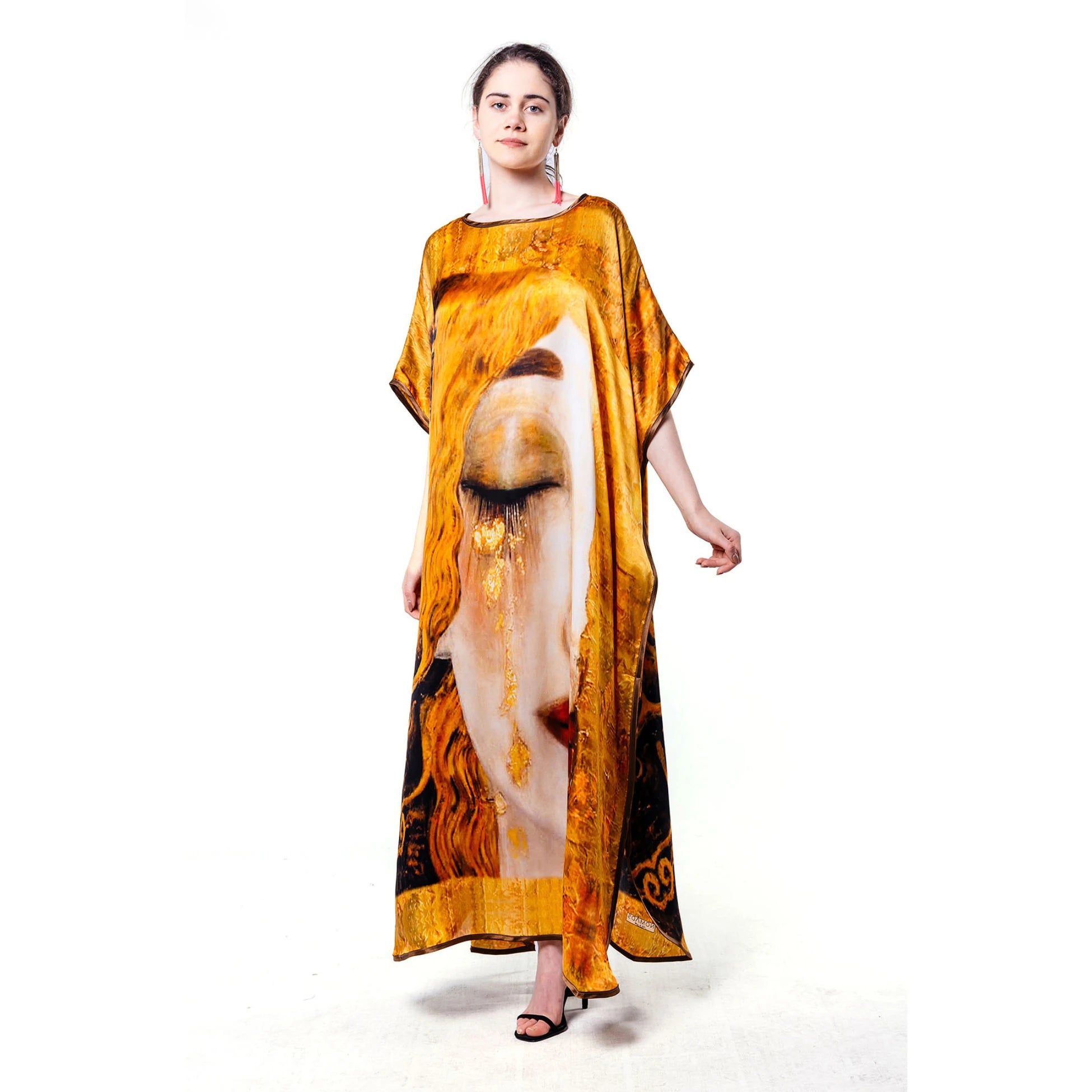 Gustav Klimt Freya's Tears Desenli İpek Elbise