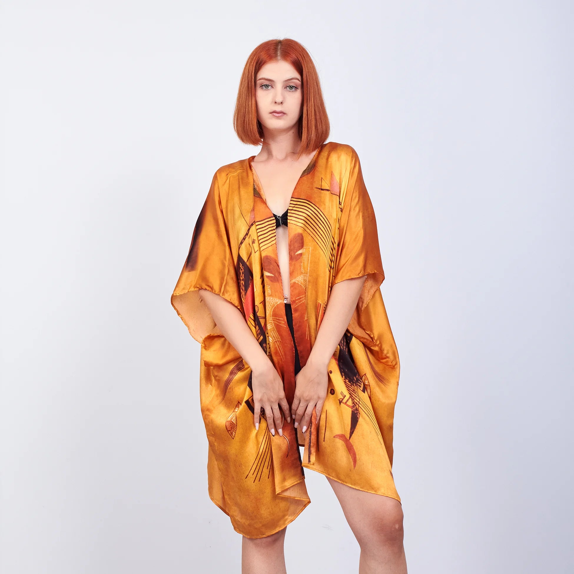 %100 İpek Kısa Kimono Pareo | Gold | Nomads Felt