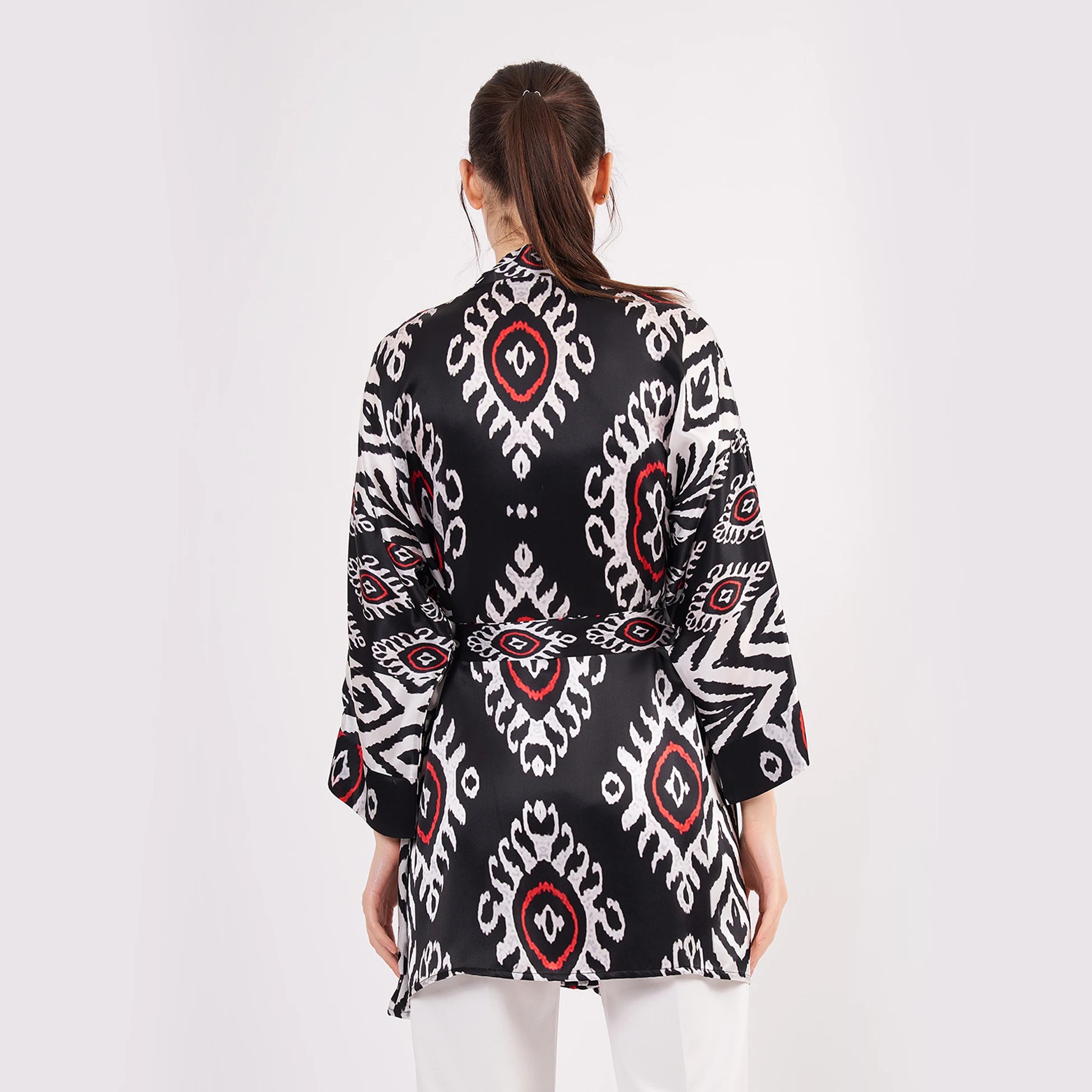 Saf İpek Kısa Kimono Kaftan | Ikat Desen 5 | Nomads Felt