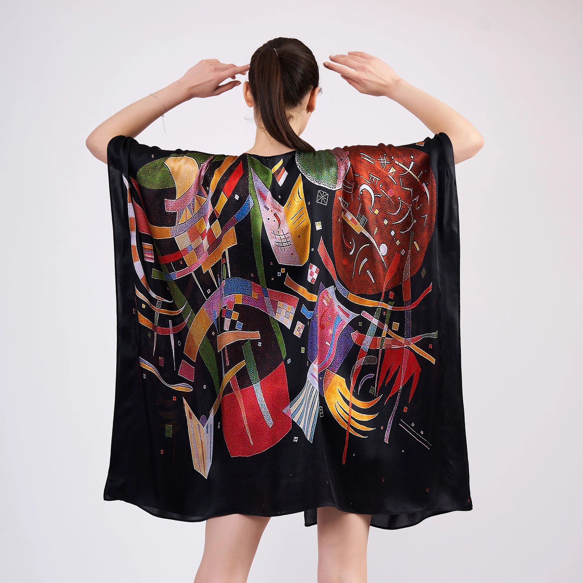 %100 İpek Kısa Kimono Pareo | Kandinsky Composition X | Nomads Felt