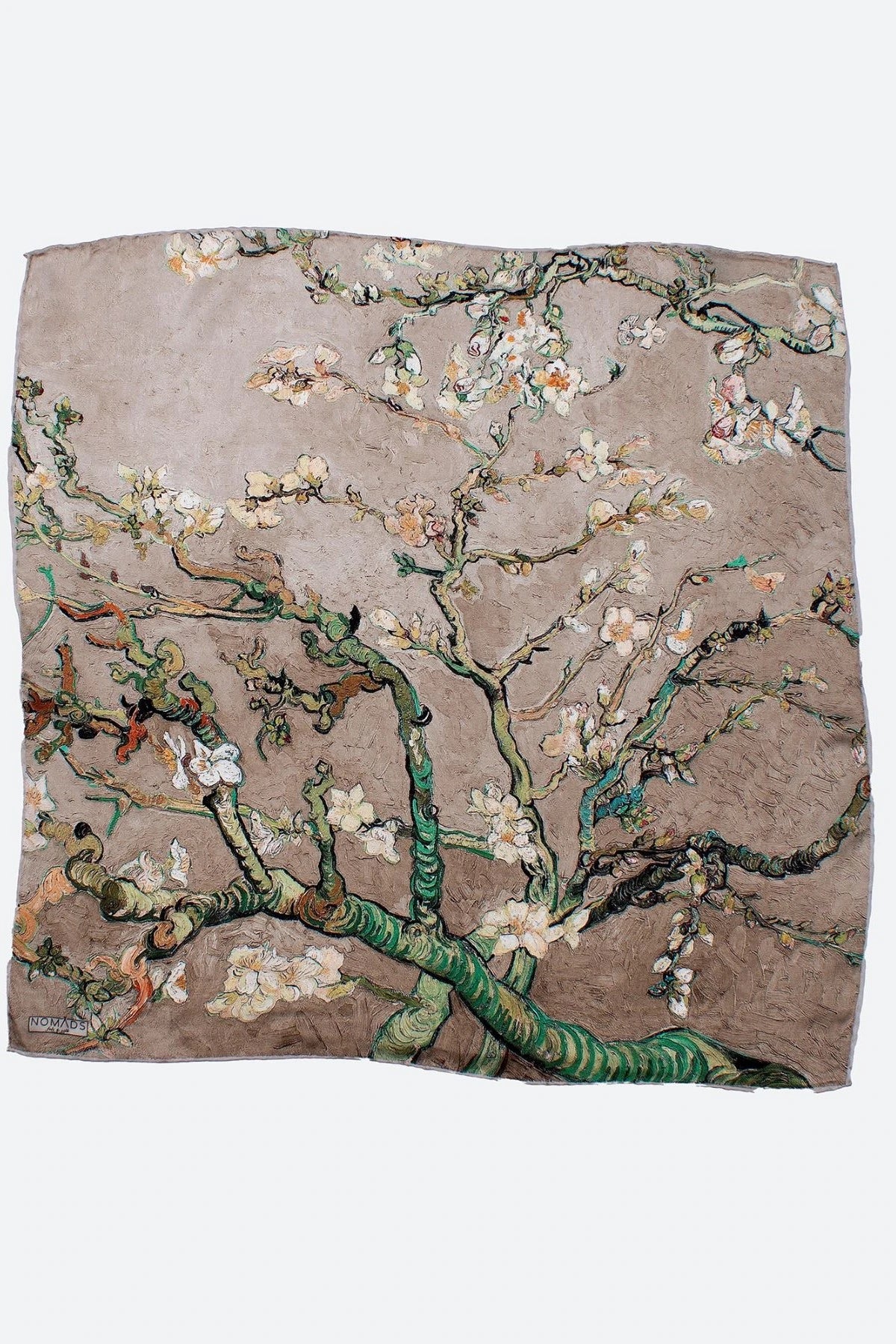 %100 İpek Bandana | 55x55 cm | Van Gogh Badem Ağacı Bej | Nomads Felt
