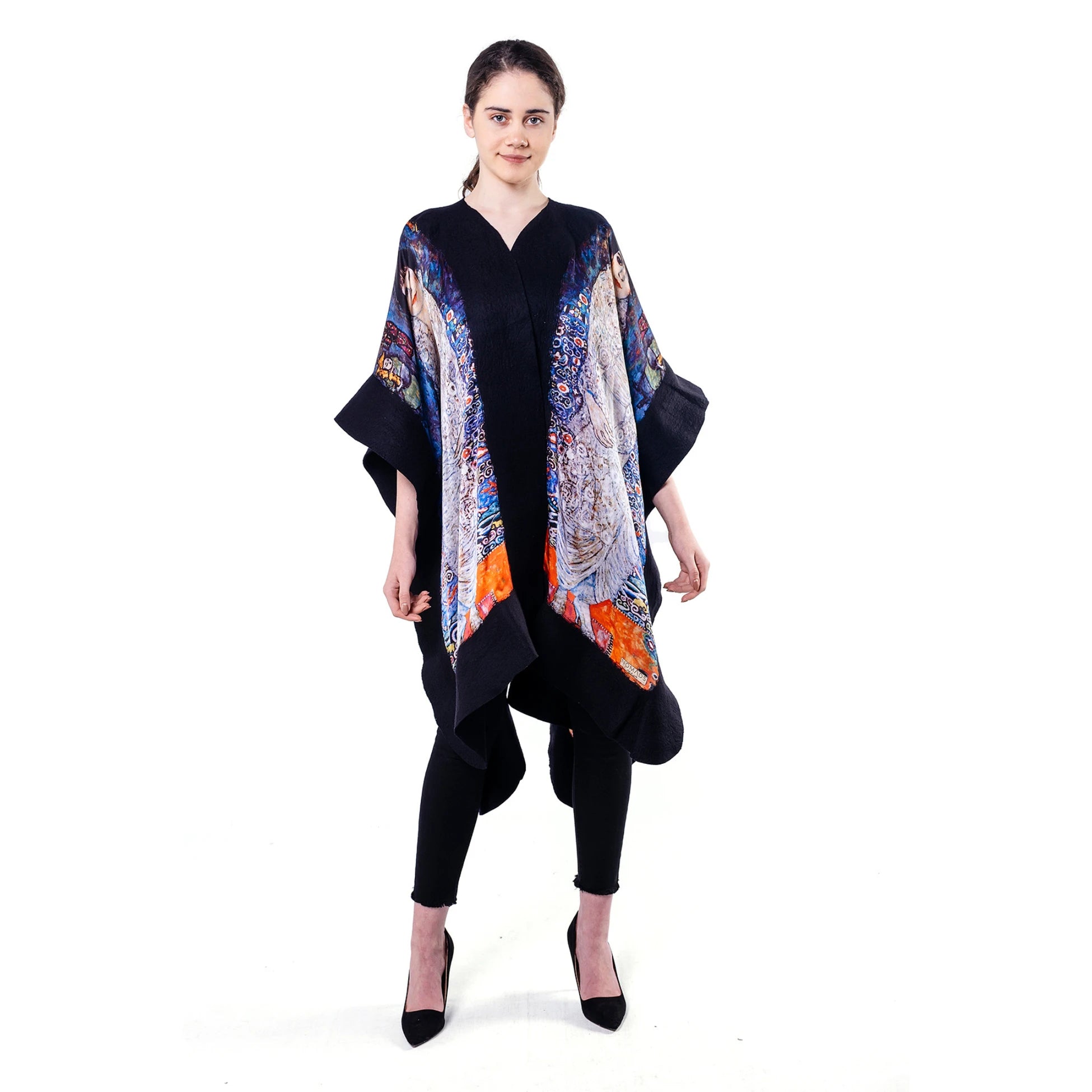 İpek Keçe Panço | Siyah Gustav Klimt Barones Elisabeth | Nomads Felt