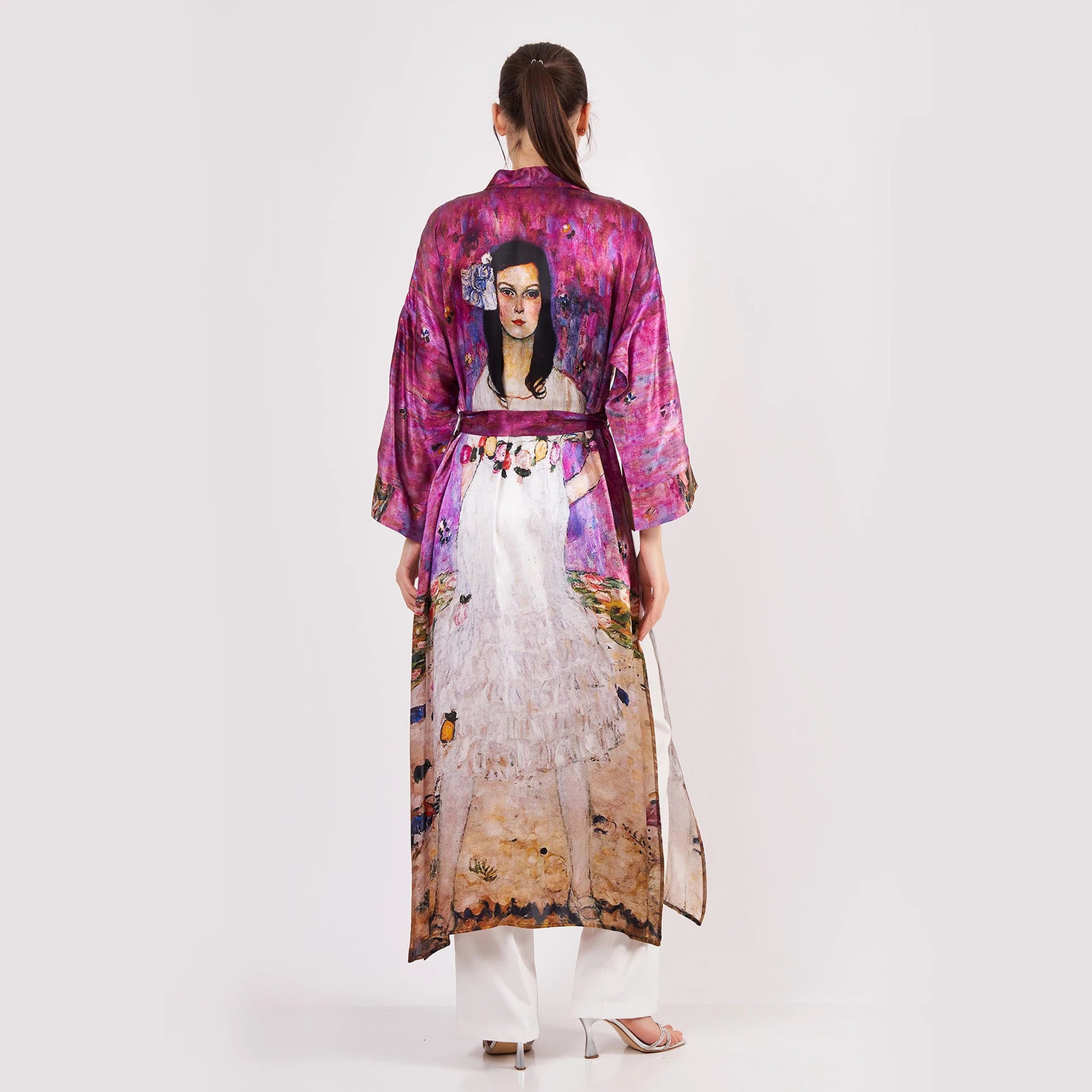 Saf İpek Uzun Kimono Kaftan | Gustav Klimt Mada Primavesi | Nomads Felt