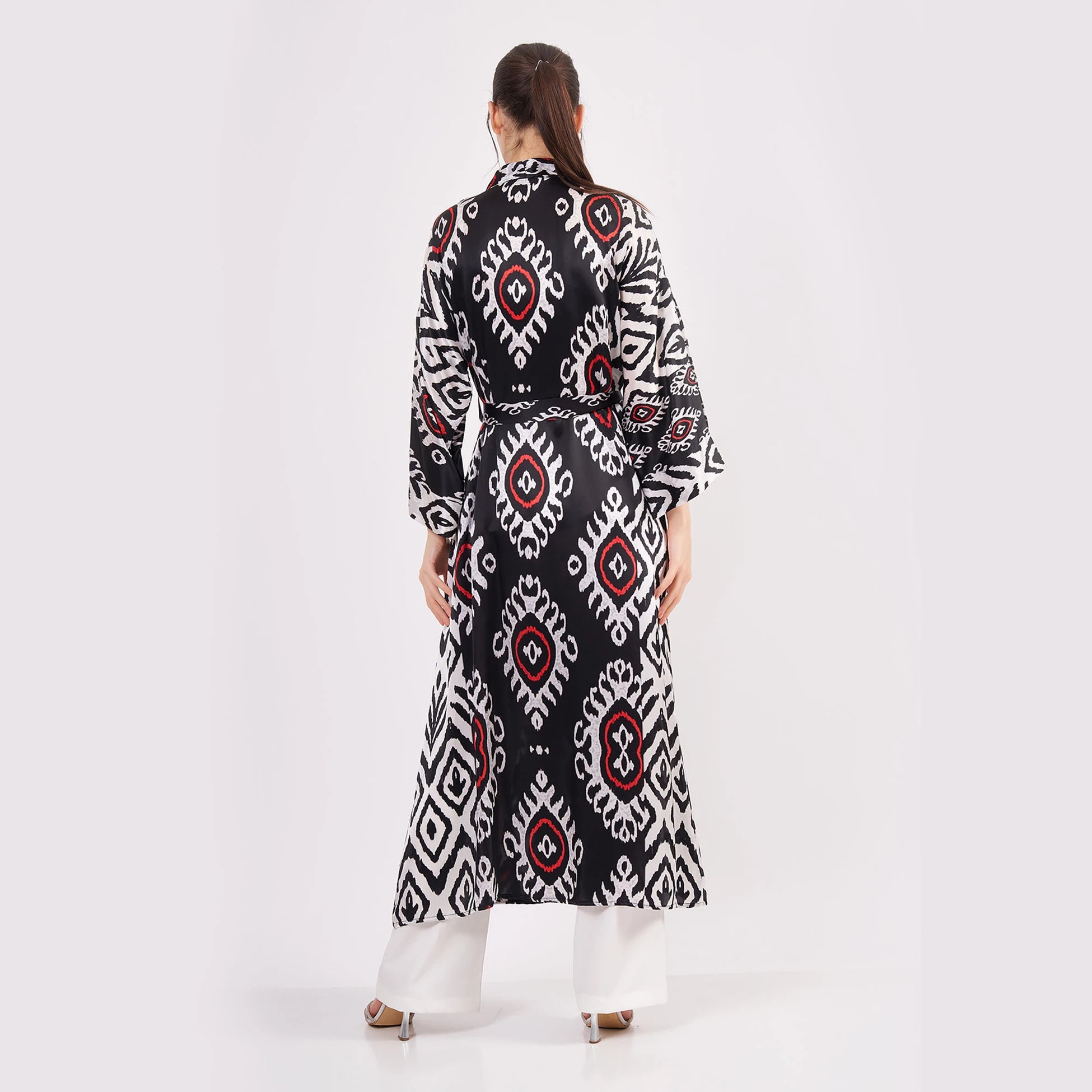 Saf İpek Uzun Kimono Kaftan | İkat Desen 13 | Nomads Felt
