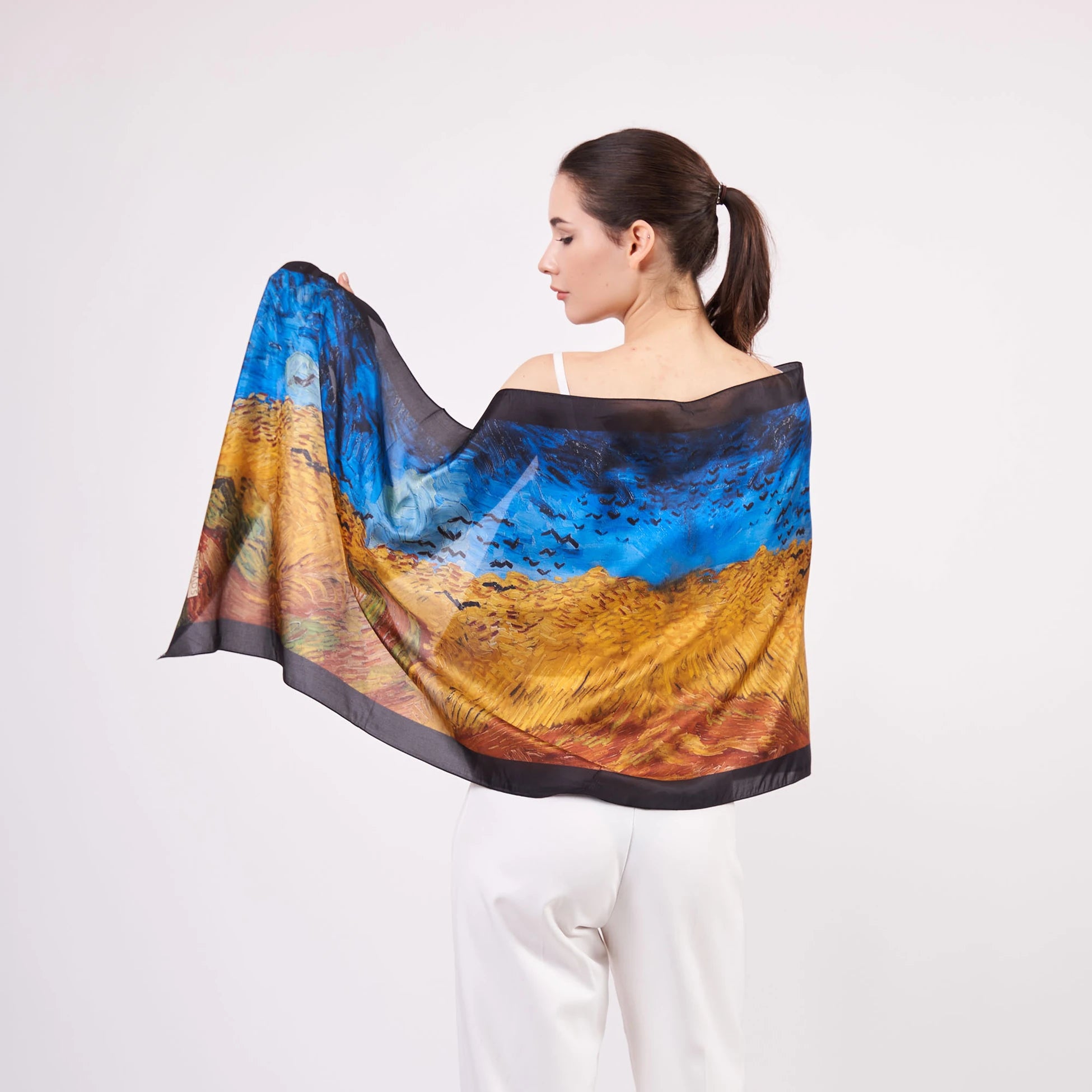 Vual İpek Fular | 55x180 cm | Van Gogh Wheatfield with Crows | Nomads Felt