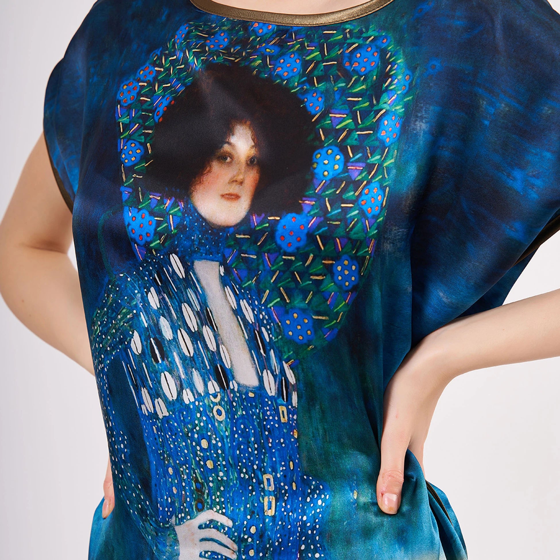 %100 İpek Kısa Elbise | Gustav Klimt Emilie Floge