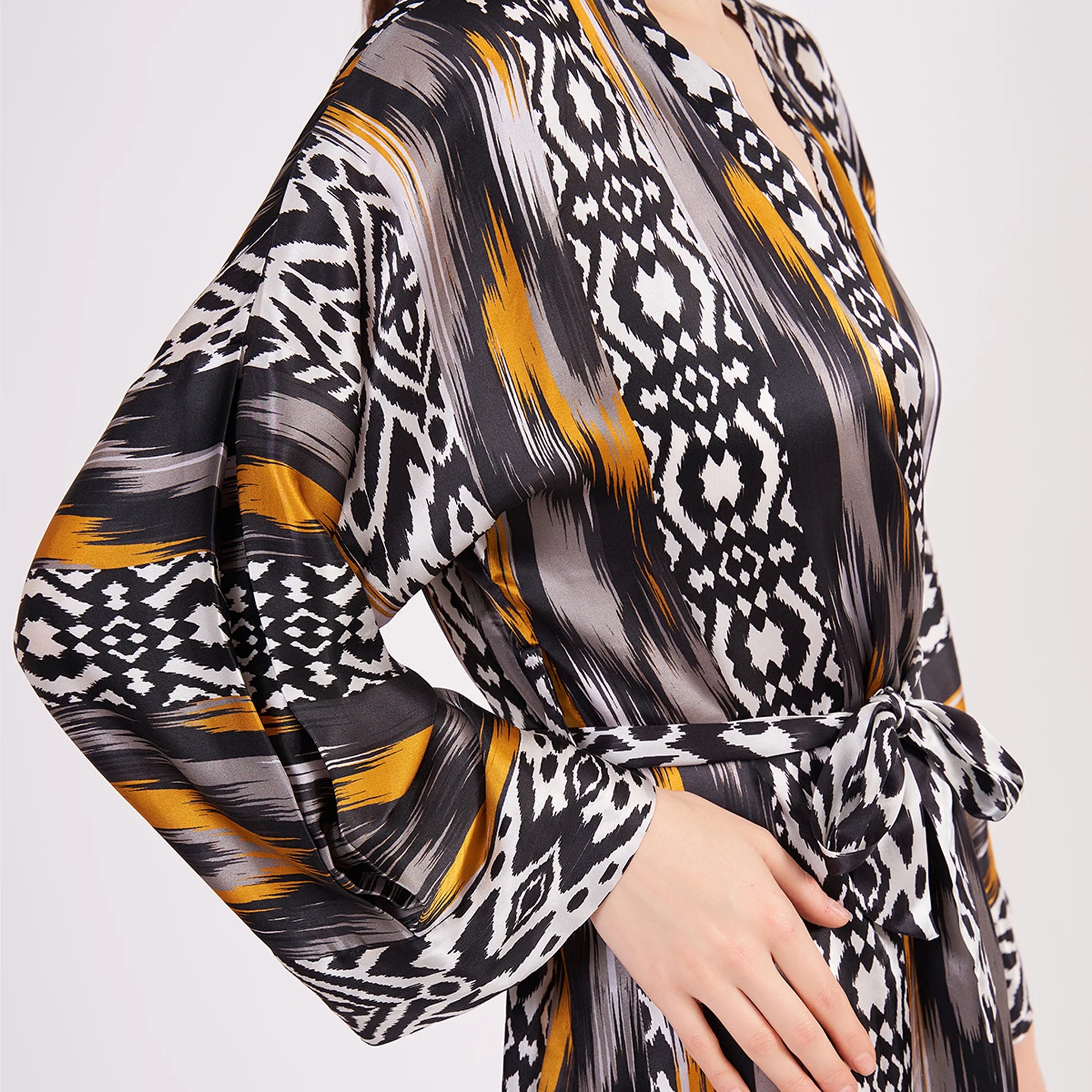 Saf İpek Kısa Kimono Kaftan | Ikat Desen 8 | Nomads Felt