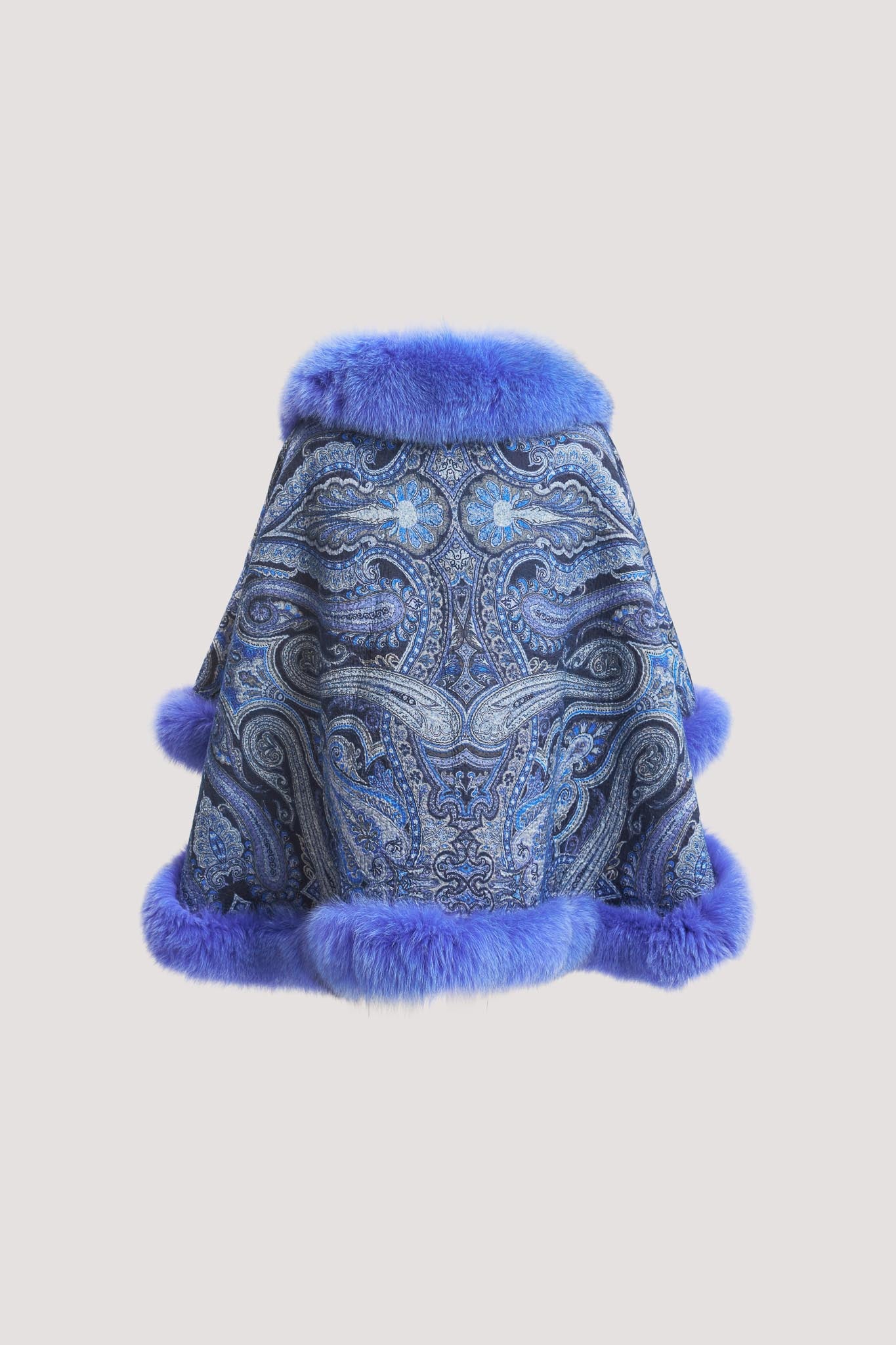 Saks Mavi Etro Desenli Kürklü Panço