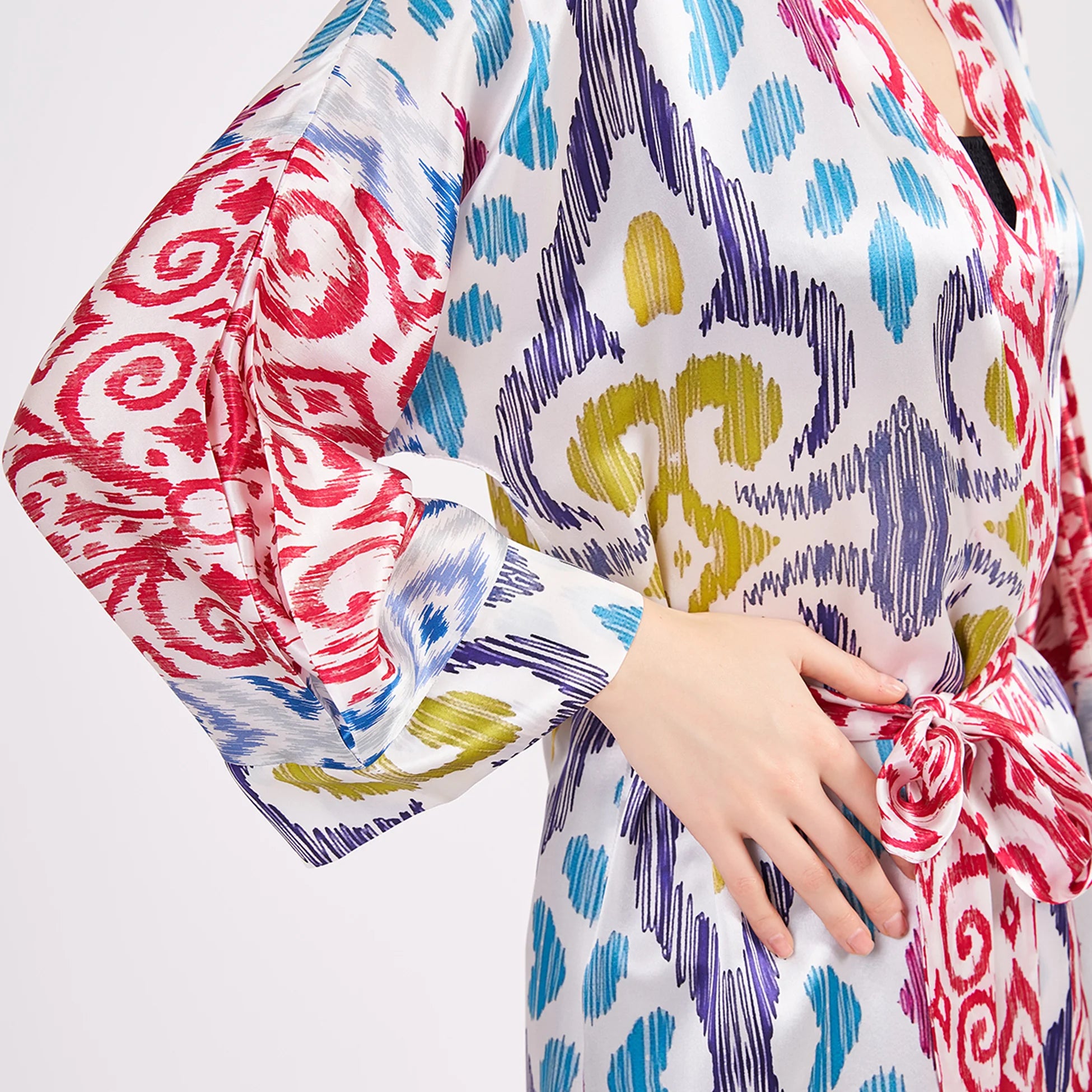 Saf İpek Kısa Kimono Kaftan | Ikat Desen 2 | Nomads Felt