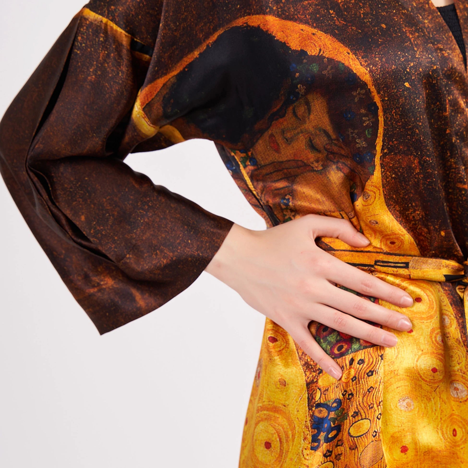 %100 İpek Kimono Kaftan | Gustav Klimt The Kiss | Nomads Felt