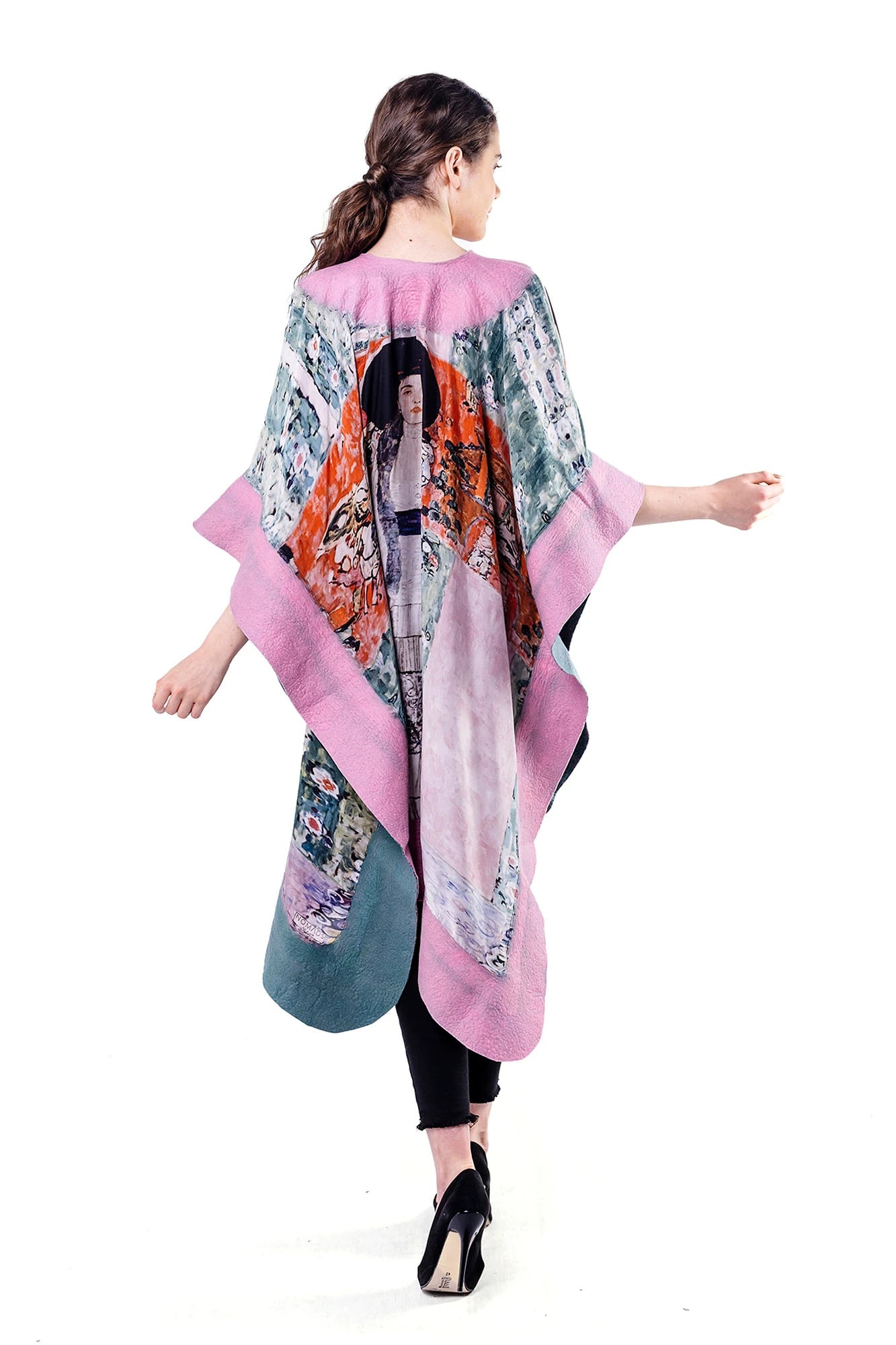 İpek Keçe Panço | Adele Bloch Bauer (1) Pembe-Yeşil | Nomads Felt